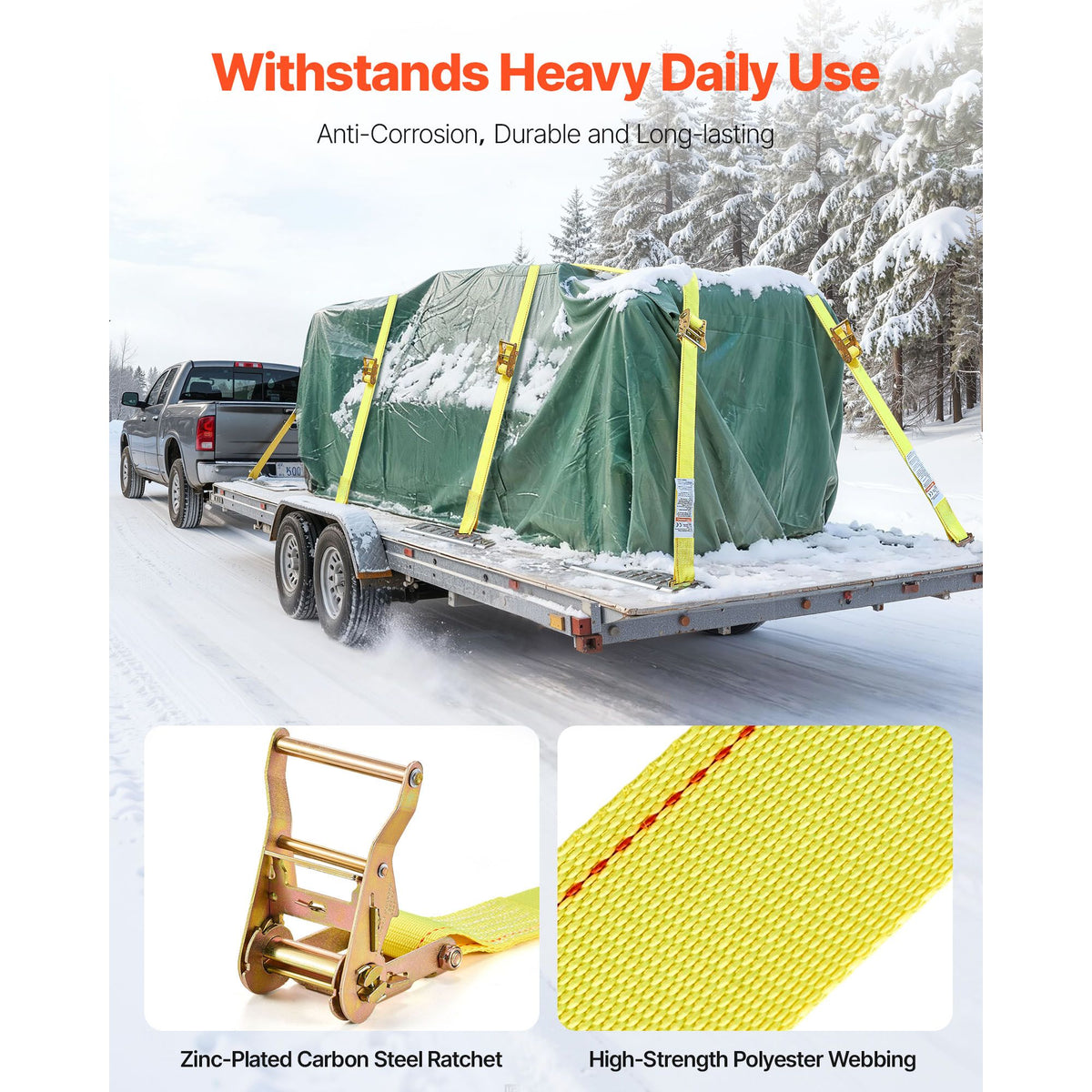 Ratchet Straps, 50.8 mm x 4.6 m, 30 Pack E-Track Tie Down Straps, 1995 kg Break Strength & 662 kg Rated Load, Tie Down Ratcheting for Moving, Trailers, Motorcycles, Kayaks, Car Roof, Yellow