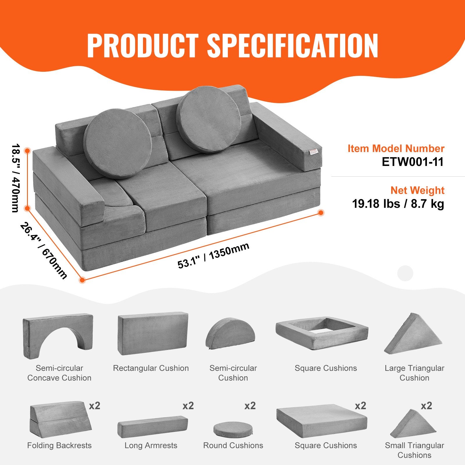Pretend Play: VEVOR Play Couch, 15pcs Modular Kids Nugget Couch, Toddler Foam Sofa Couch with High-density 25D Sponge for Playing, Creativing, Sleeping, Imaginative Kids Furniture for Bedroom and Playroom