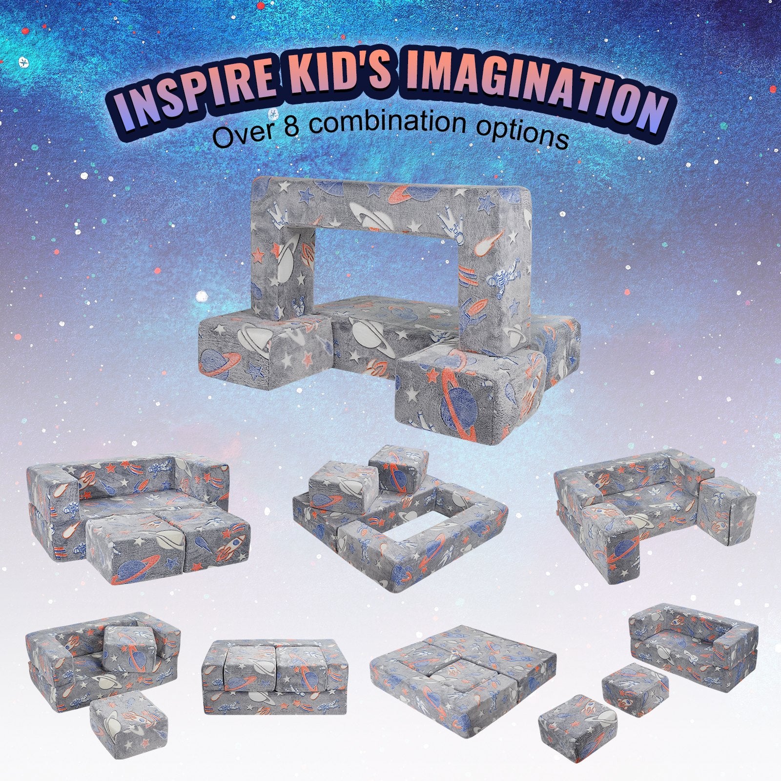 Pretend Play: VEVOR Modular Kids Play Couch 4Pcs DIY Glow in the Dark Toddler Chair Grey