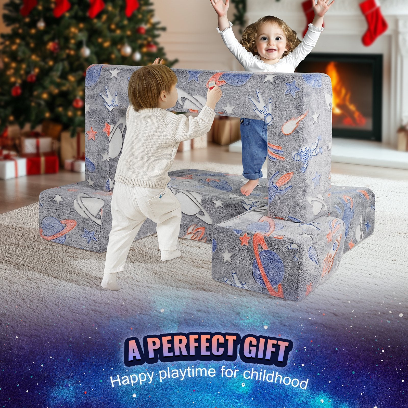 Pretend Play: VEVOR Modular Kids Play Couch 4Pcs DIY Glow in the Dark Toddler Chair Grey