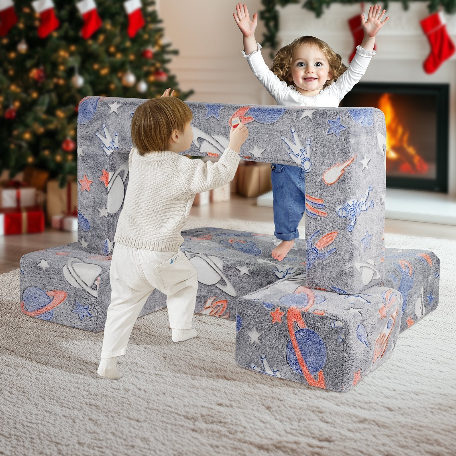 Pretend Play: VEVOR Modular Kids Play Couch 4Pcs DIY Glow in the Dark Toddler Chair Grey