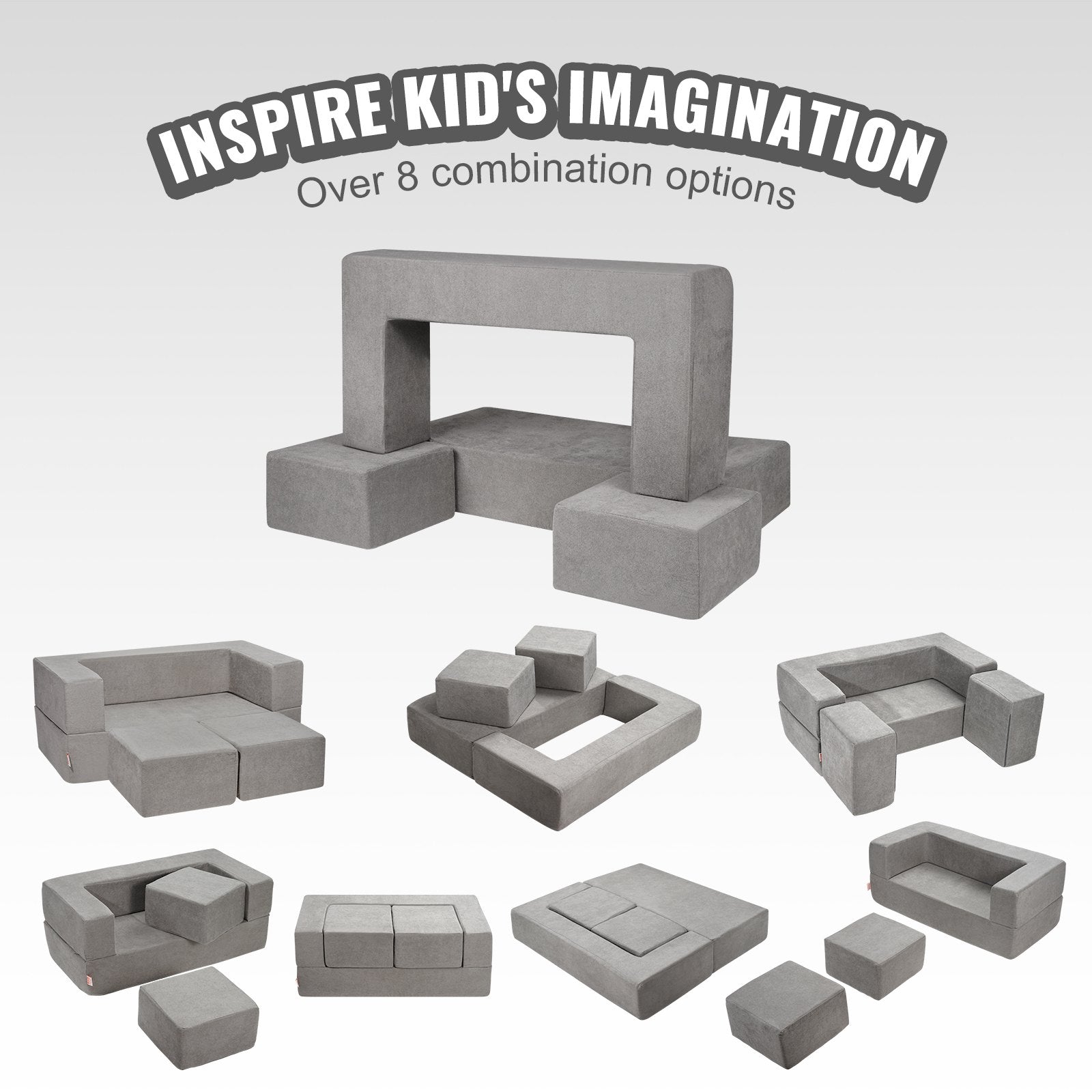 Pretend Play: VEVOR Modular Kids Play Couch 4Pcs DIY Creative Child Sectional Sofa Dark Grey
