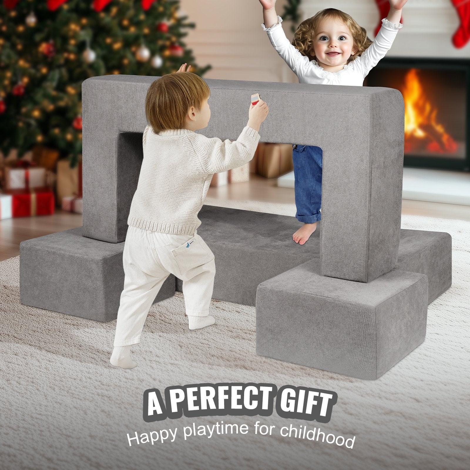Pretend Play: VEVOR Modular Kids Play Couch 4Pcs DIY Creative Child Sectional Sofa Dark Grey