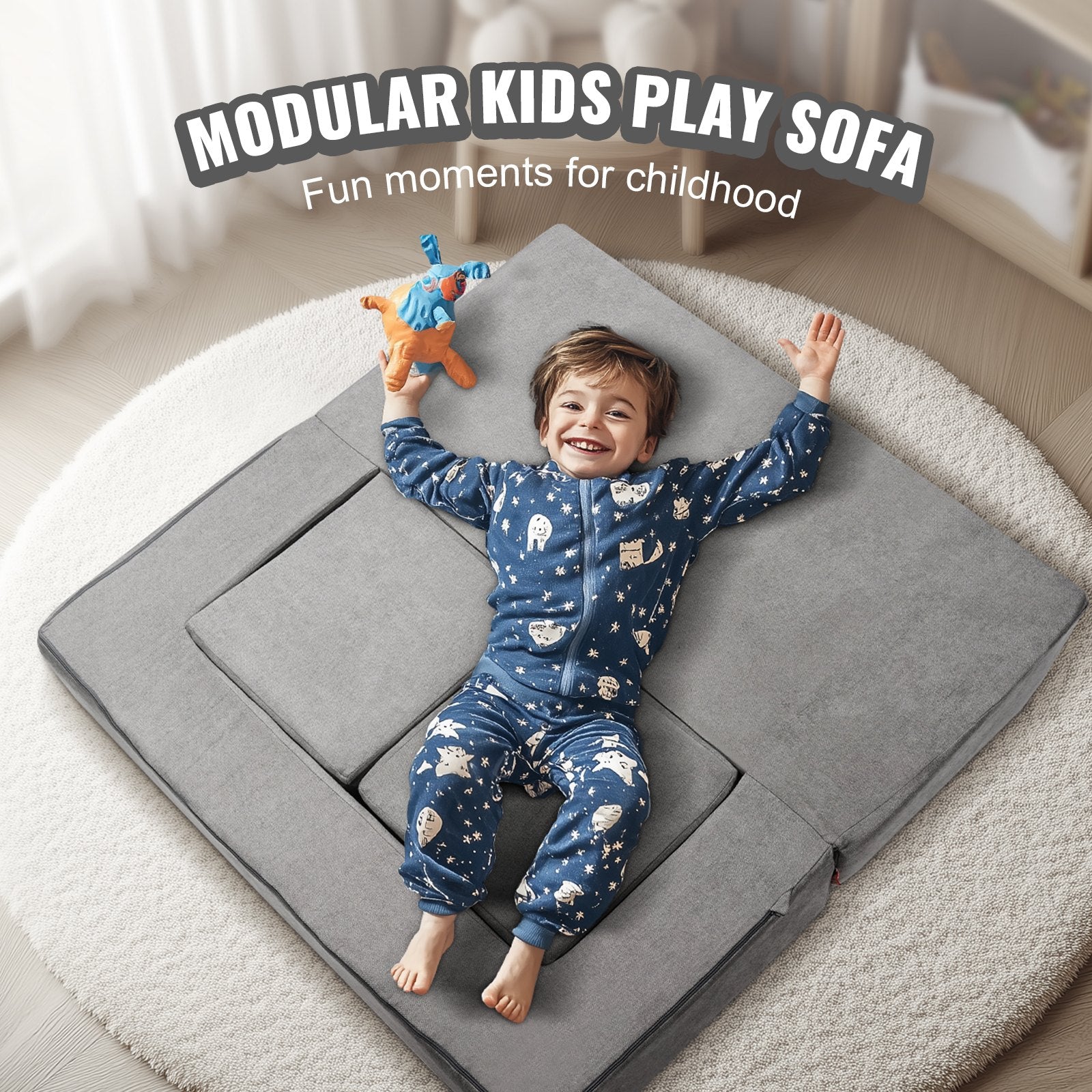 Pretend Play: VEVOR Modular Kids Play Couch 4Pcs DIY Creative Child Sectional Sofa Dark Grey
