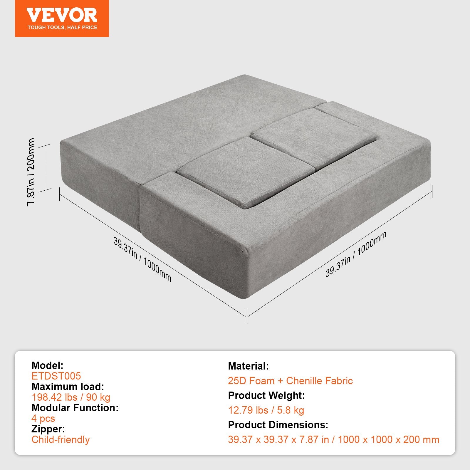 Pretend Play: VEVOR Modular Kids Play Couch 4Pcs DIY Creative Child Sectional Sofa Dark Grey