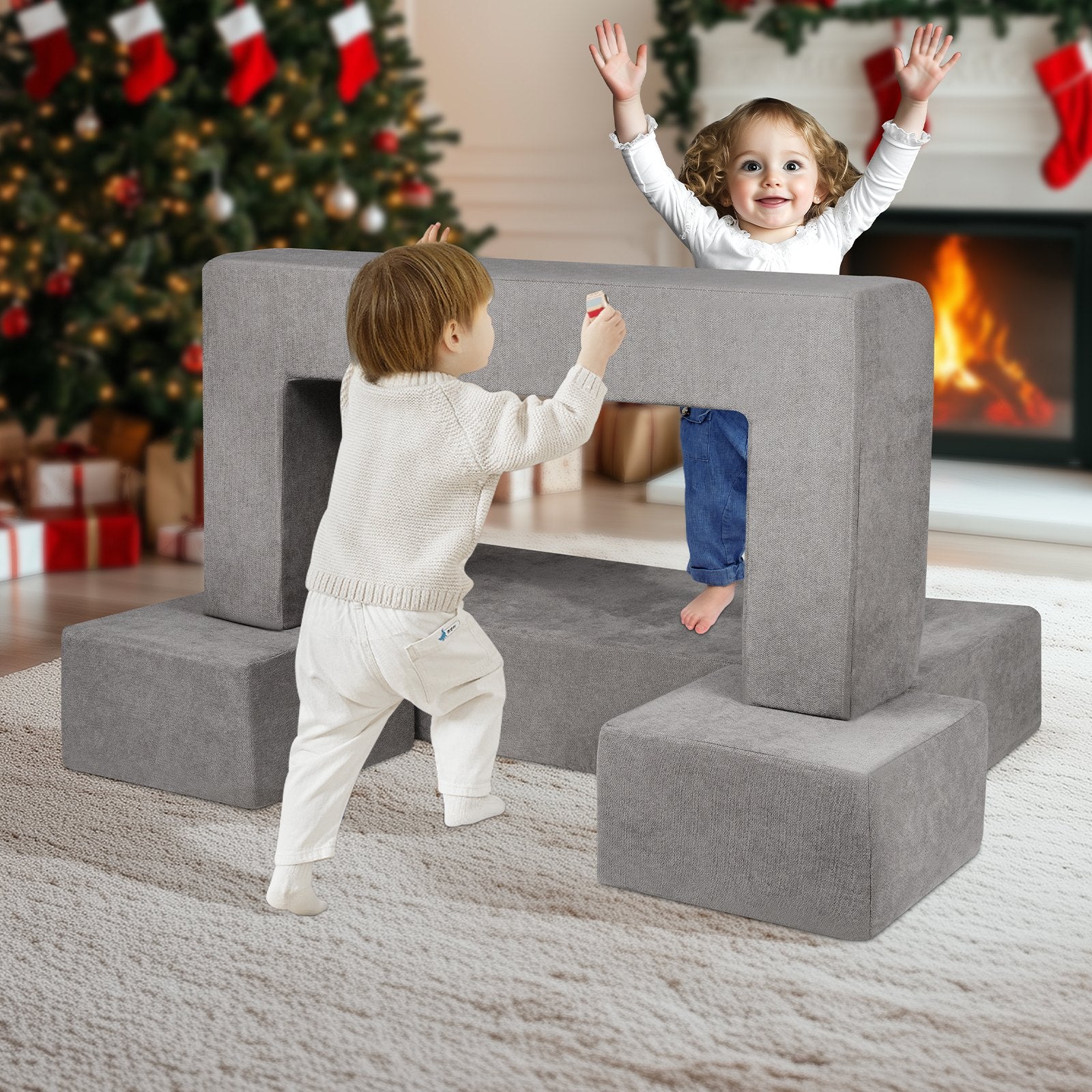Pretend Play: VEVOR Modular Kids Play Couch 4Pcs DIY Creative Child Sectional Sofa Dark Grey