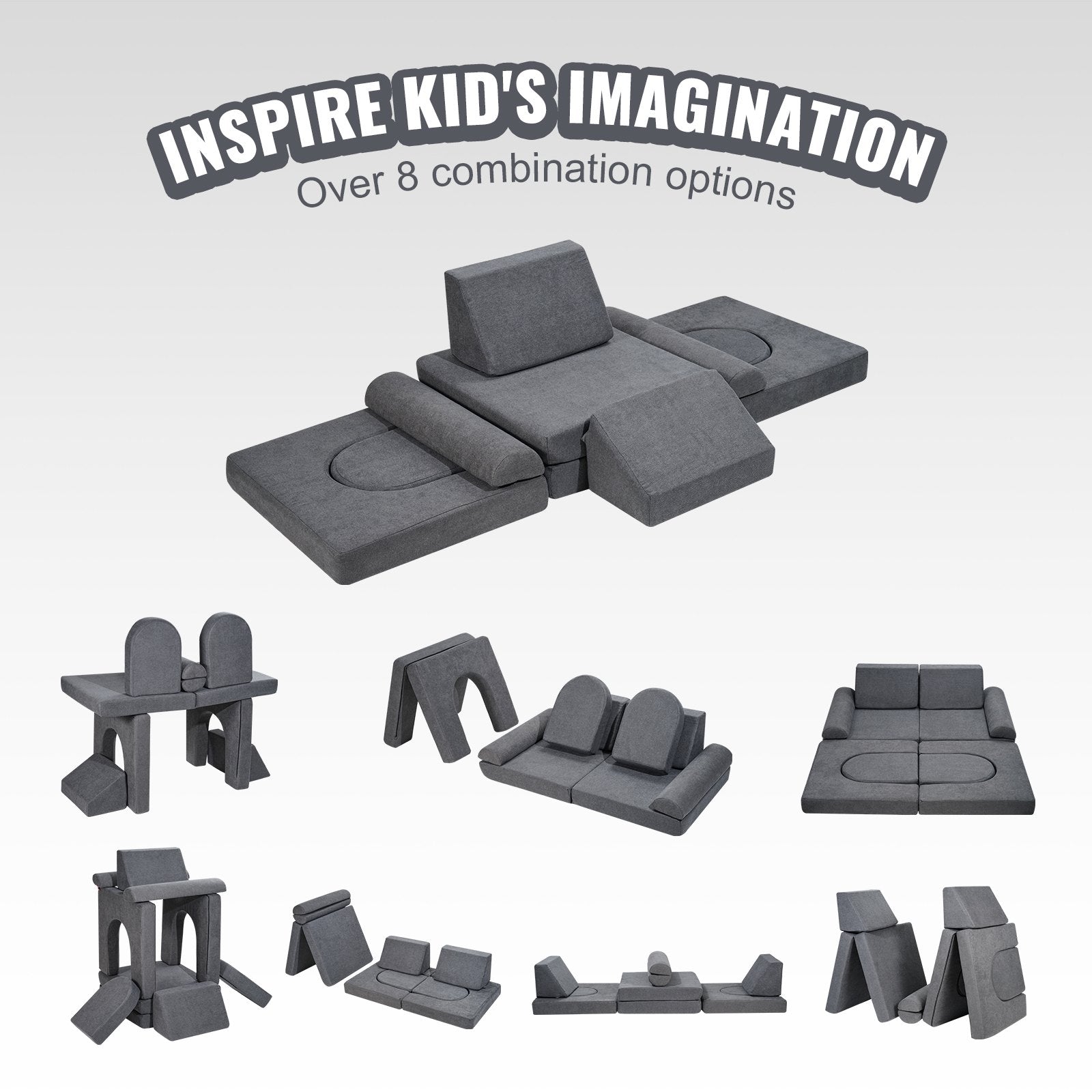 Pretend Play: VEVOR Modular Kids Play Couch 10Pcs DIY Creative Toddler Sectional Sofa Grey