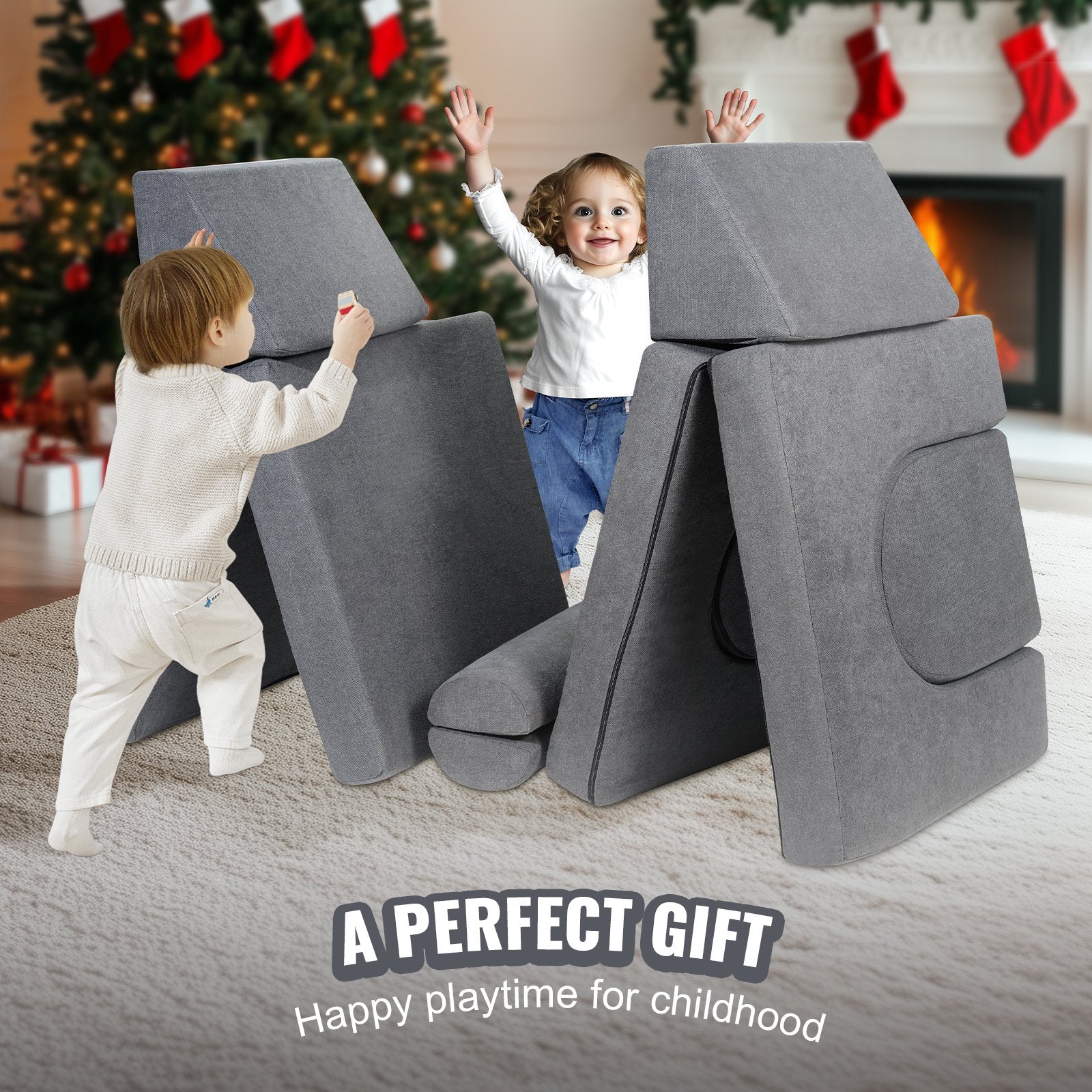 Pretend Play: VEVOR Modular Kids Play Couch 10Pcs DIY Creative Toddler Sectional Sofa Grey
