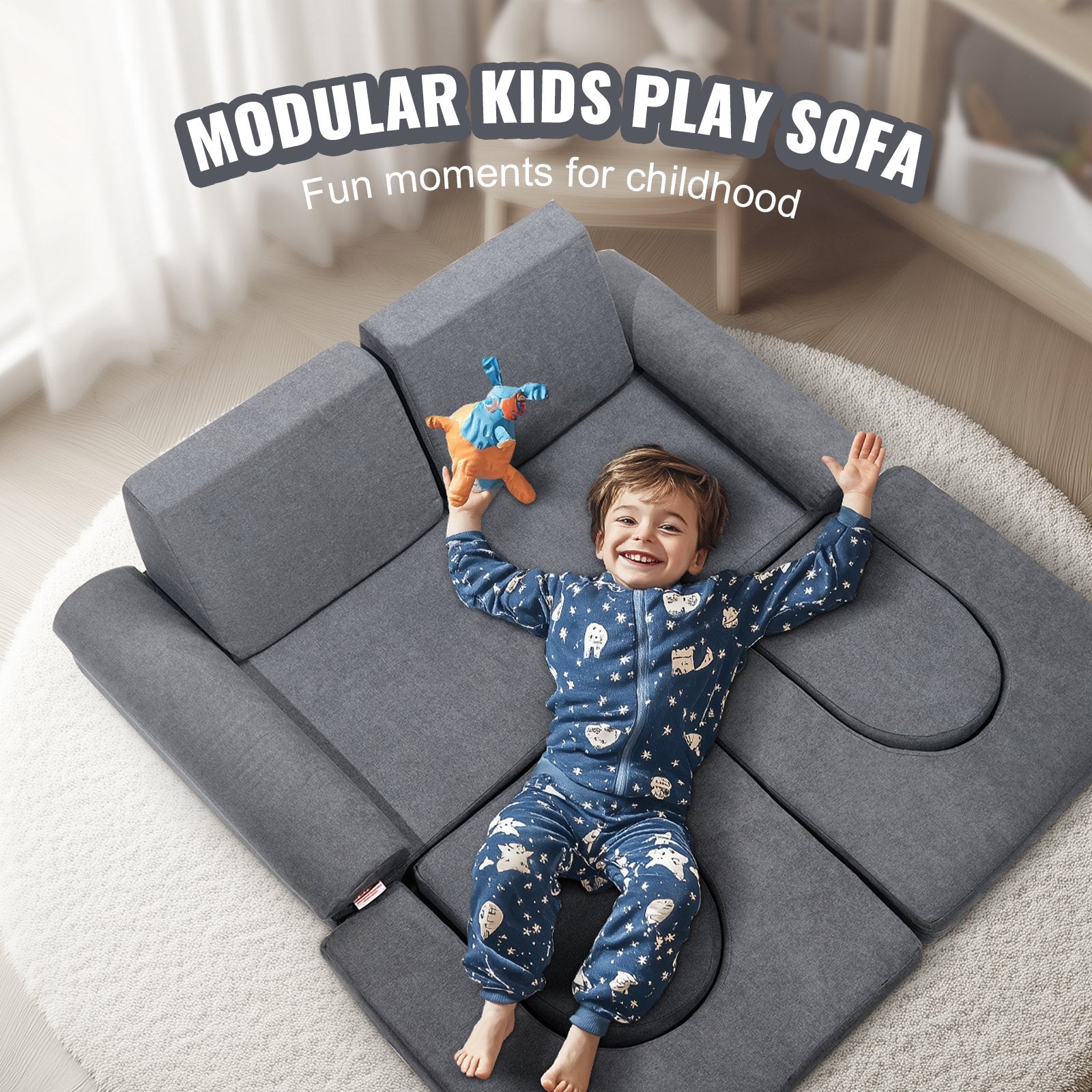 Pretend Play: VEVOR Modular Kids Play Couch 10Pcs DIY Creative Toddler Sectional Sofa Grey
