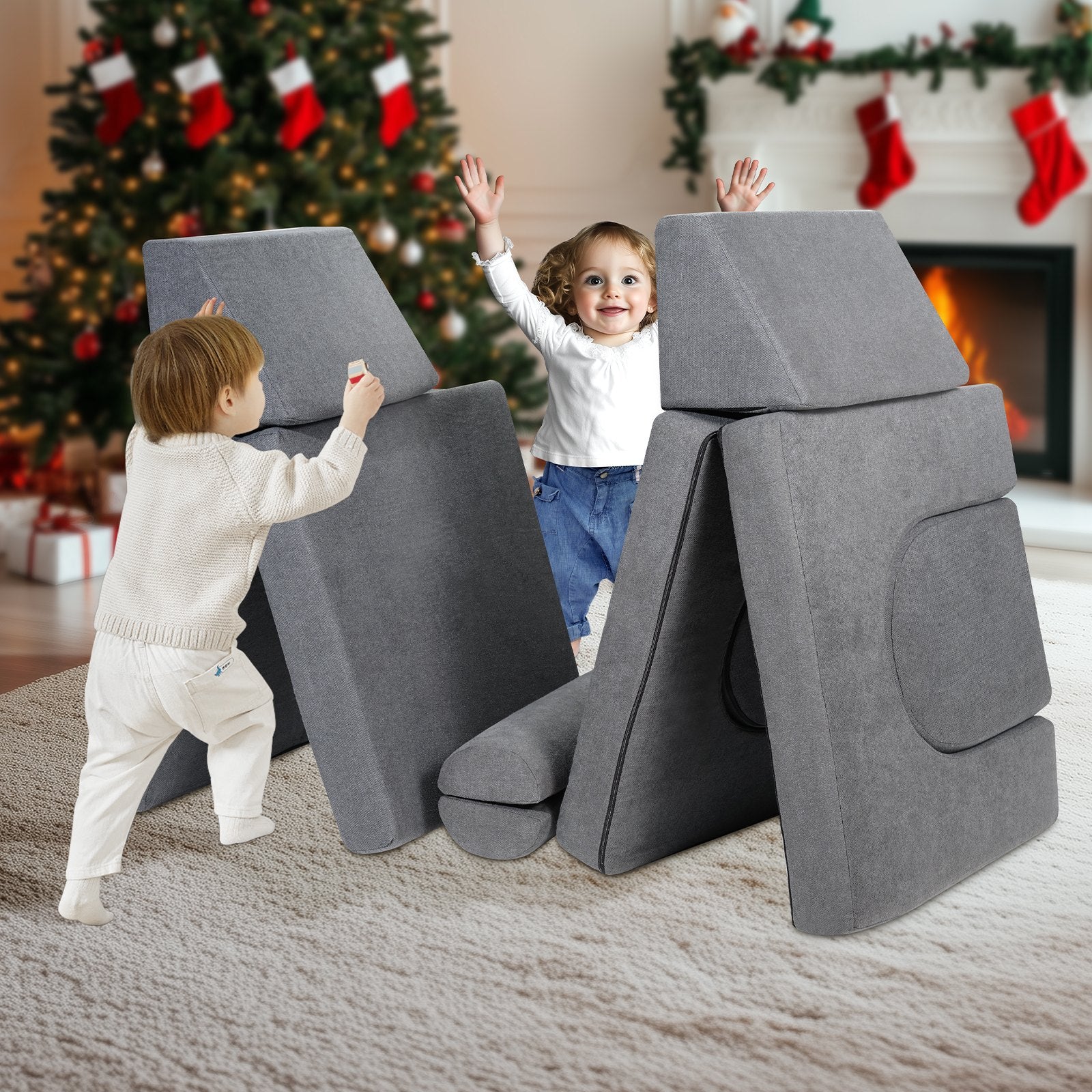 Pretend Play: VEVOR Modular Kids Play Couch 10Pcs DIY Creative Toddler Sectional Sofa Grey