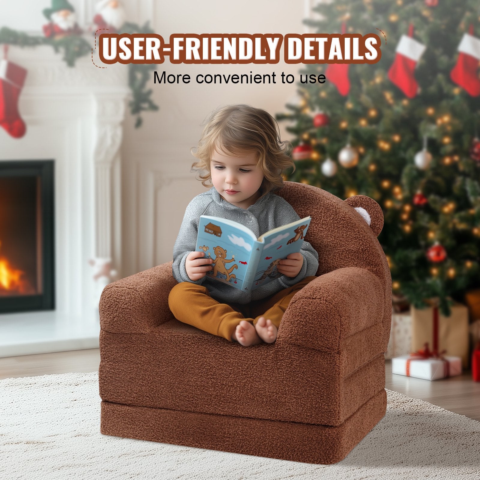 Kid's Tables, Chairs & Seats: VEVOR Baby Chair Foldable 2-in-1 Baby Lounger Couch Cartoon Kids Sofa Brown