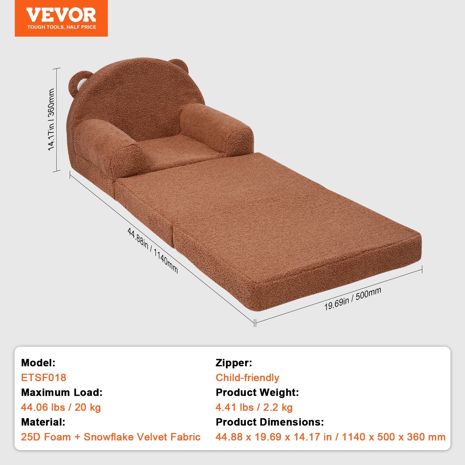 Kid's Tables, Chairs & Seats: VEVOR Baby Chair Foldable 2-in-1 Baby Lounger Couch Cartoon Kids Sofa Brown