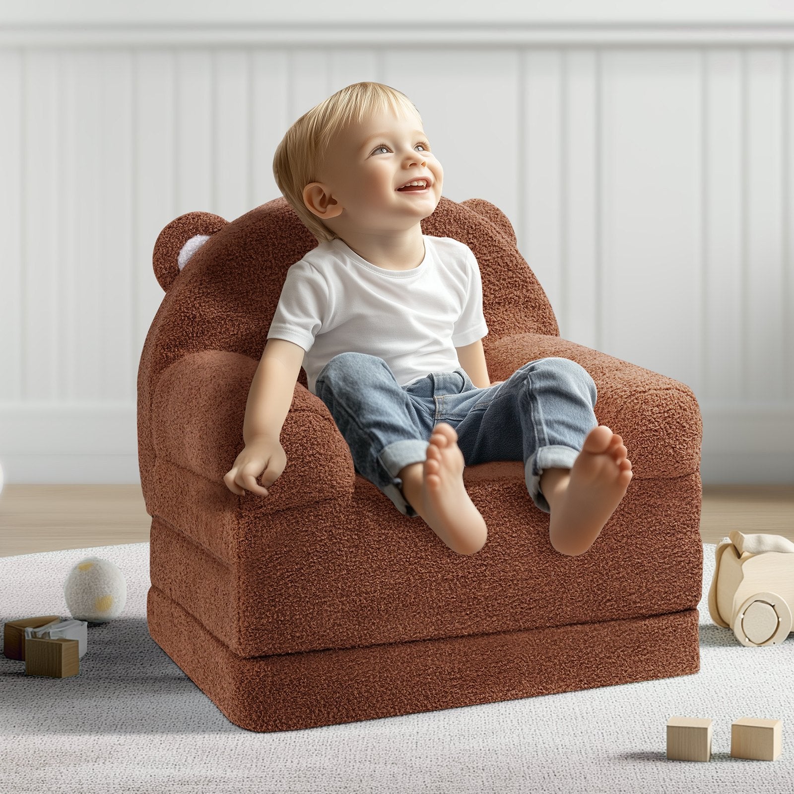 Kid's Tables, Chairs & Seats: VEVOR Baby Chair Foldable 2-in-1 Baby Lounger Couch Cartoon Kids Sofa Brown