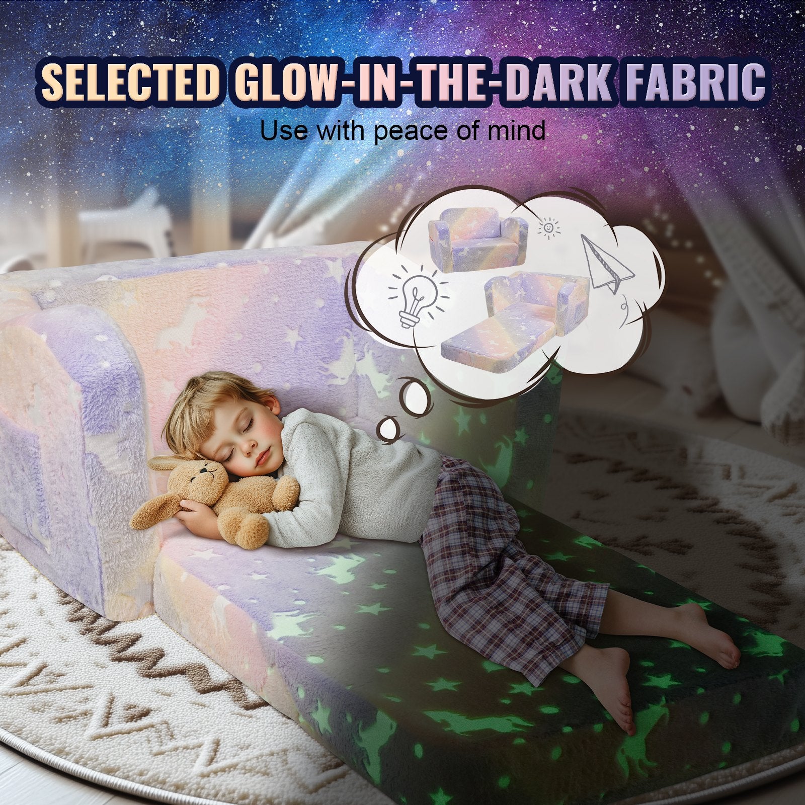 Arm Chairs & Recliners: VEVOR Foldable Baby Chair 2-in-1 Baby Lounger Couch Glow in Dark Kids Sofa