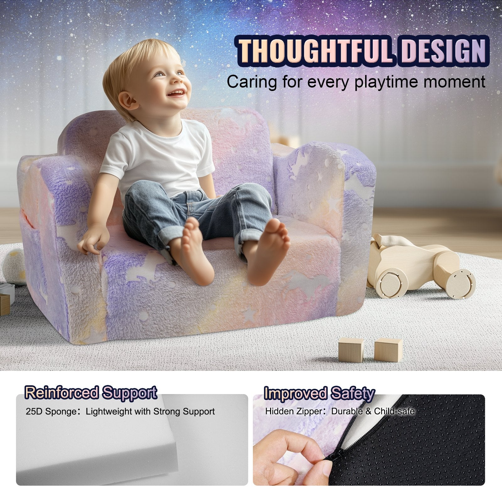 Arm Chairs & Recliners: VEVOR Foldable Baby Chair 2-in-1 Baby Lounger Couch Glow in Dark Kids Sofa