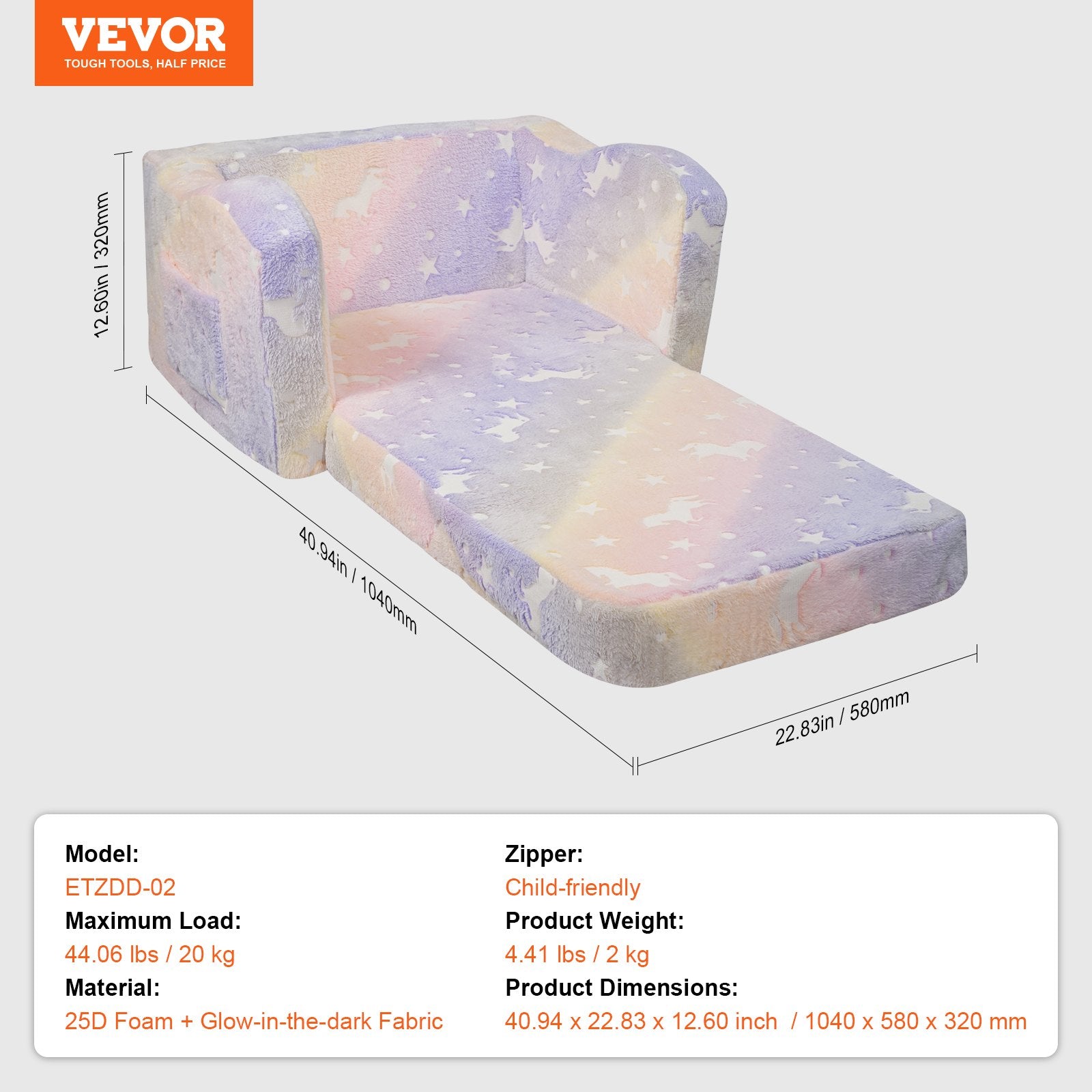 Arm Chairs & Recliners: VEVOR Foldable Baby Chair 2-in-1 Baby Lounger Couch Glow in Dark Kids Sofa