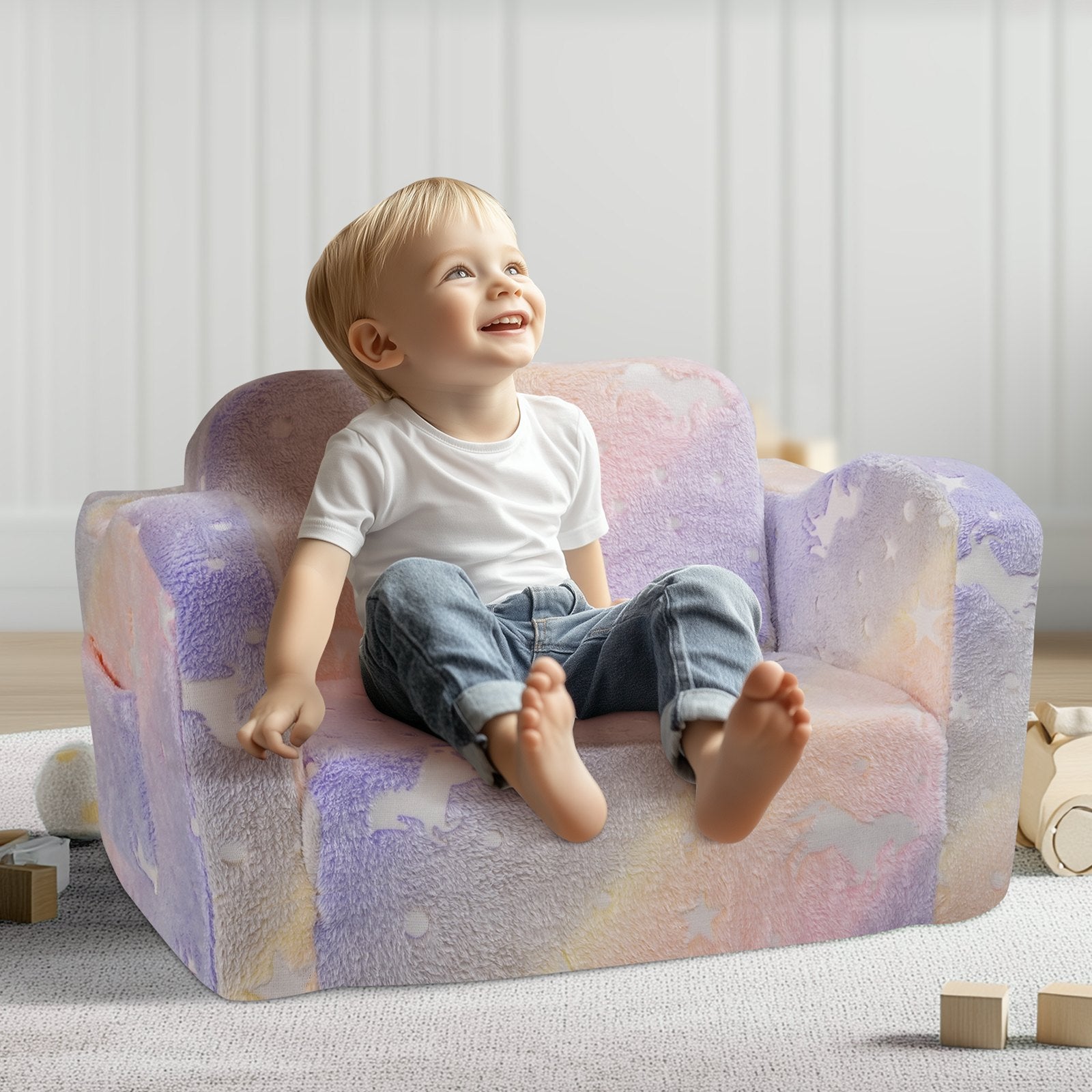 Arm Chairs & Recliners: VEVOR Foldable Baby Chair 2-in-1 Baby Lounger Couch Glow in Dark Kids Sofa
