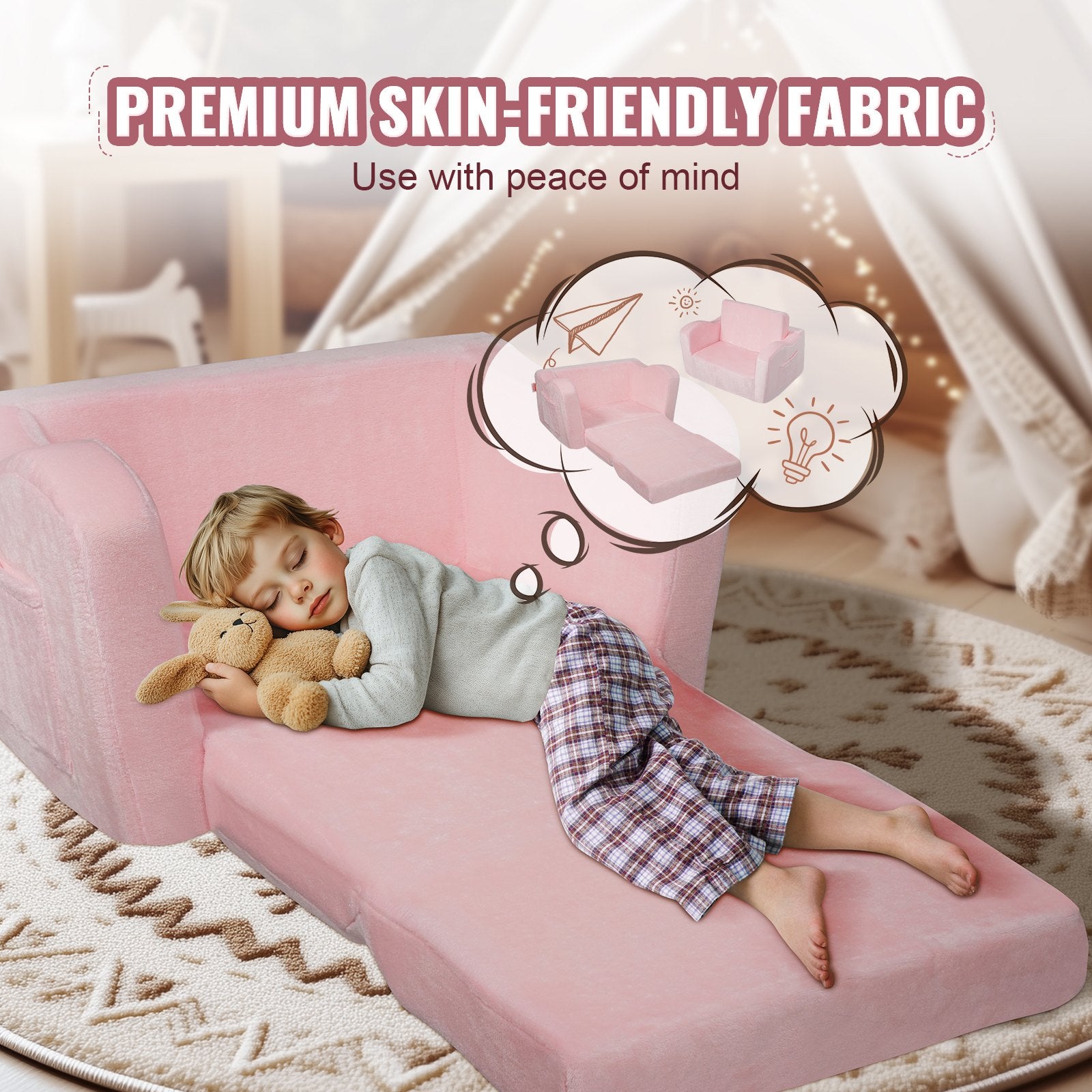 Sofas & Sofa Beds: VEVOR Baby Chair Foldable 2-in-1 Comfy Baby Lounger Couch Kids Sofa Pink