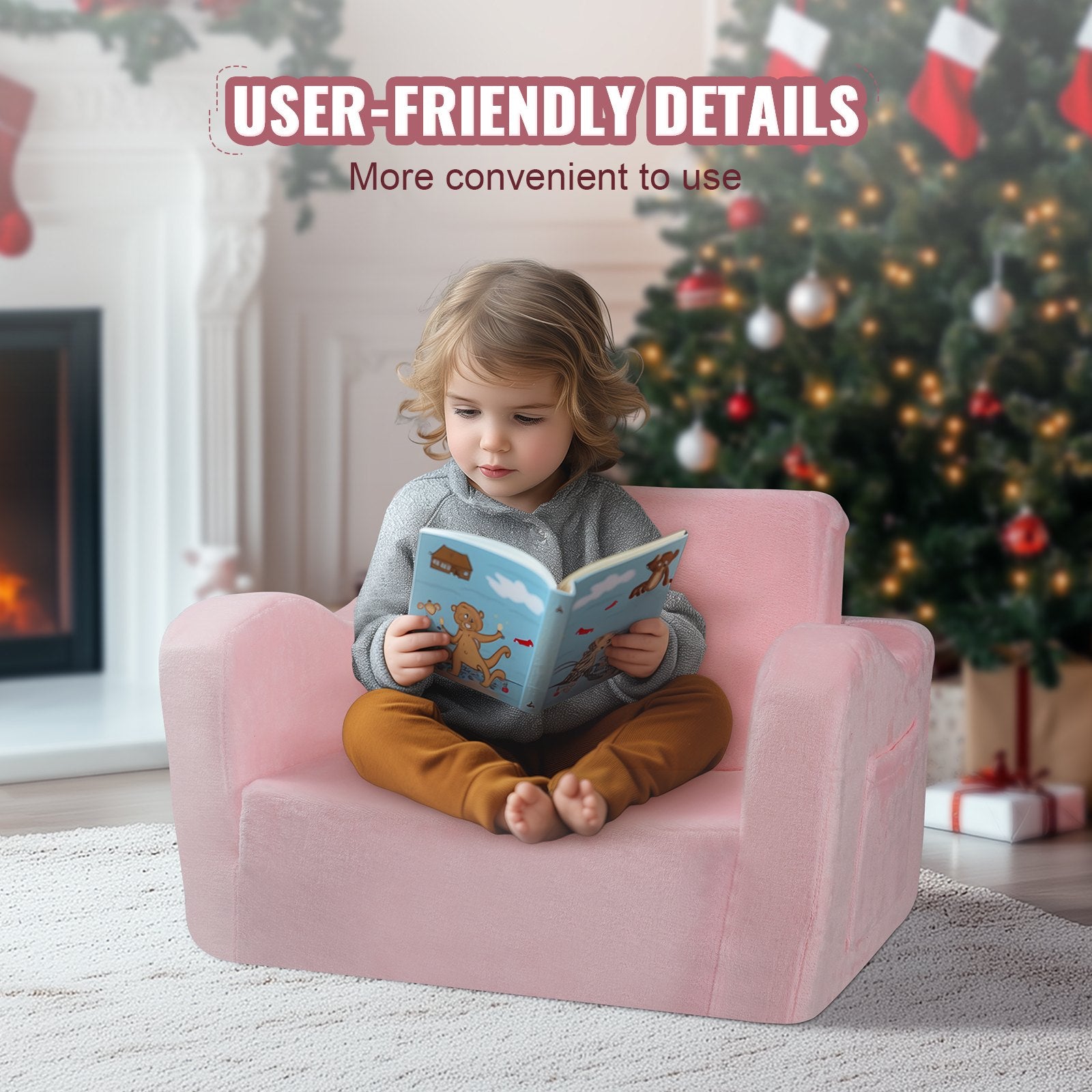Sofas & Sofa Beds: VEVOR Baby Chair Foldable 2-in-1 Comfy Baby Lounger Couch Kids Sofa Pink