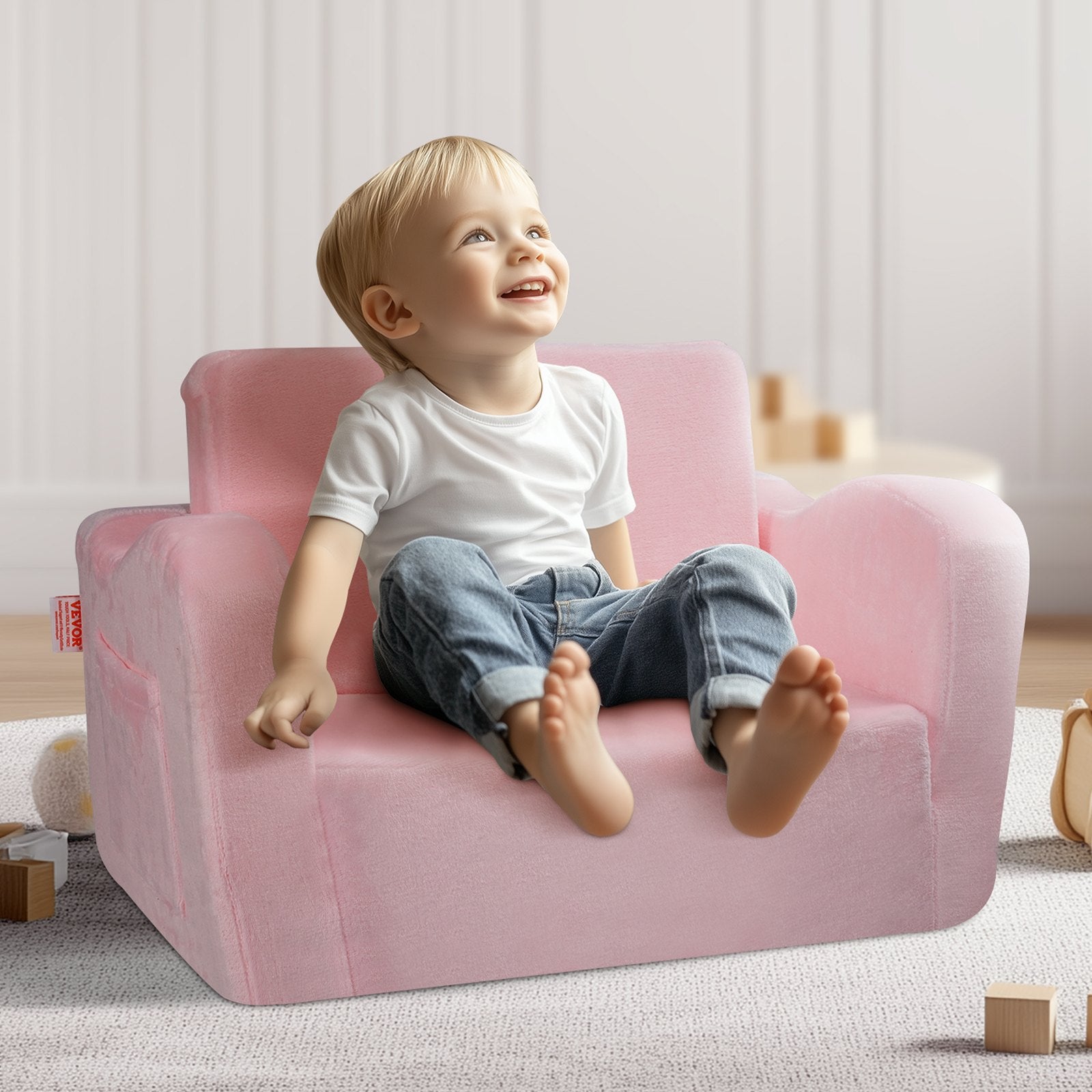 Sofas & Sofa Beds: VEVOR Baby Chair Foldable 2-in-1 Comfy Baby Lounger Couch Kids Sofa Pink