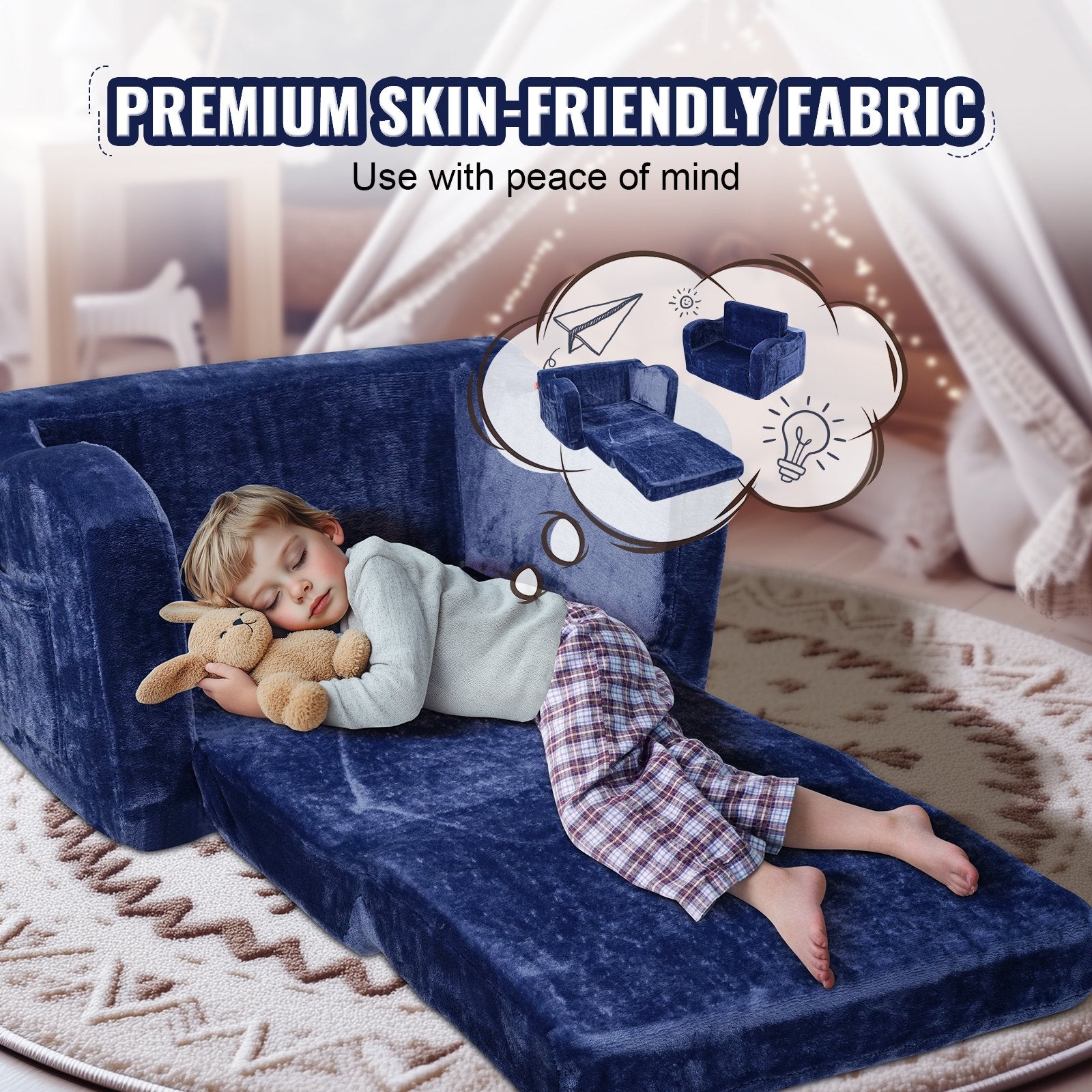 Sofas & Sofa Beds: VEVOR Baby Chair Foldable 2-in-1 Comfy Baby Lounger Couch Kids Sofa Blue