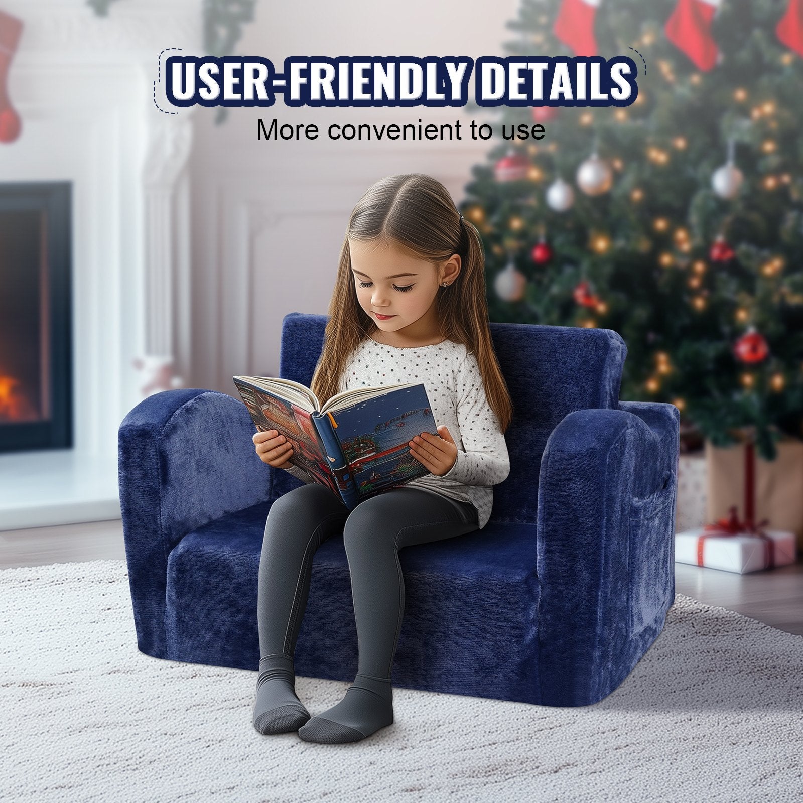Sofas & Sofa Beds: VEVOR Baby Chair Foldable 2-in-1 Comfy Baby Lounger Couch Kids Sofa Blue