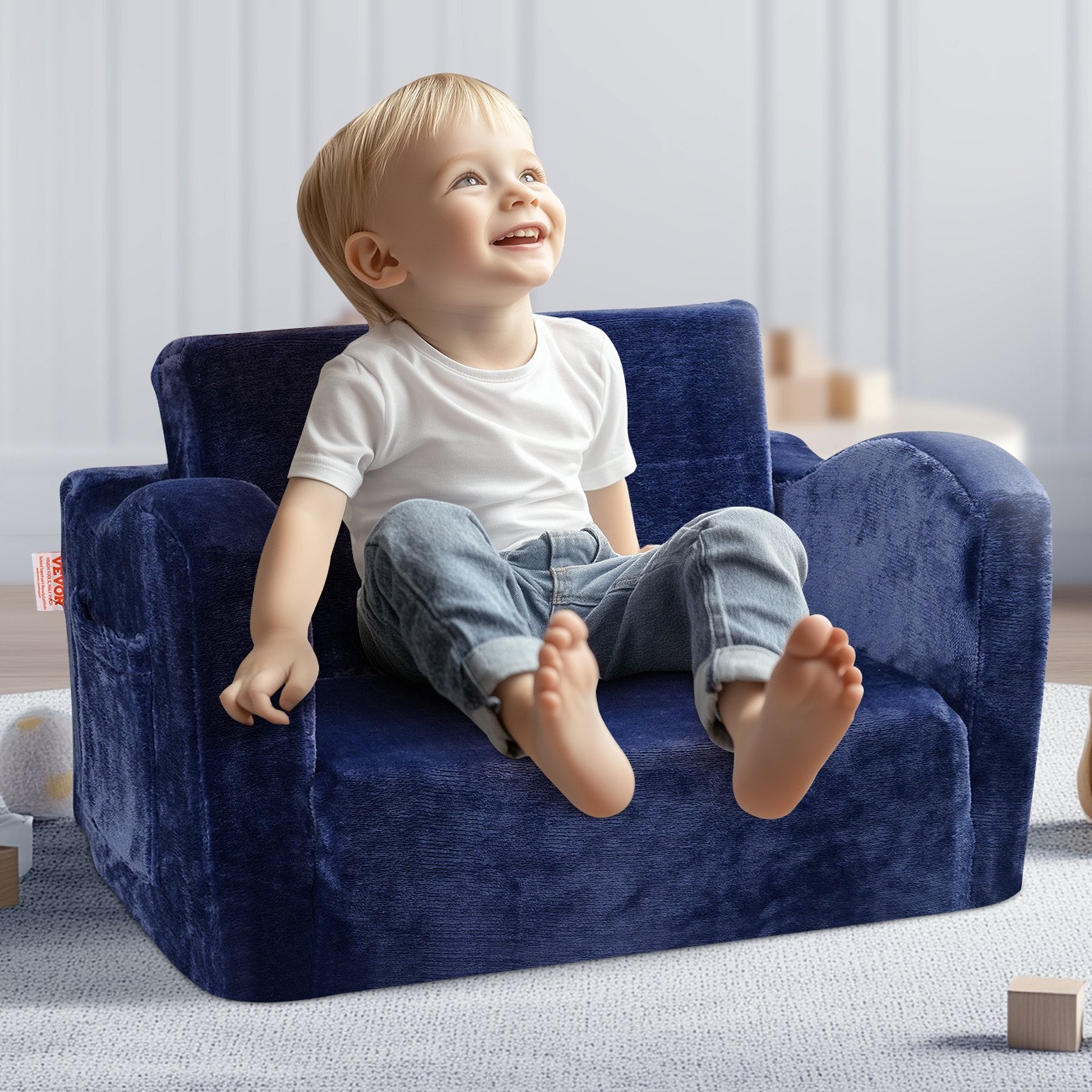 Sofas & Sofa Beds: VEVOR Baby Chair Foldable 2-in-1 Comfy Baby Lounger Couch Kids Sofa Blue