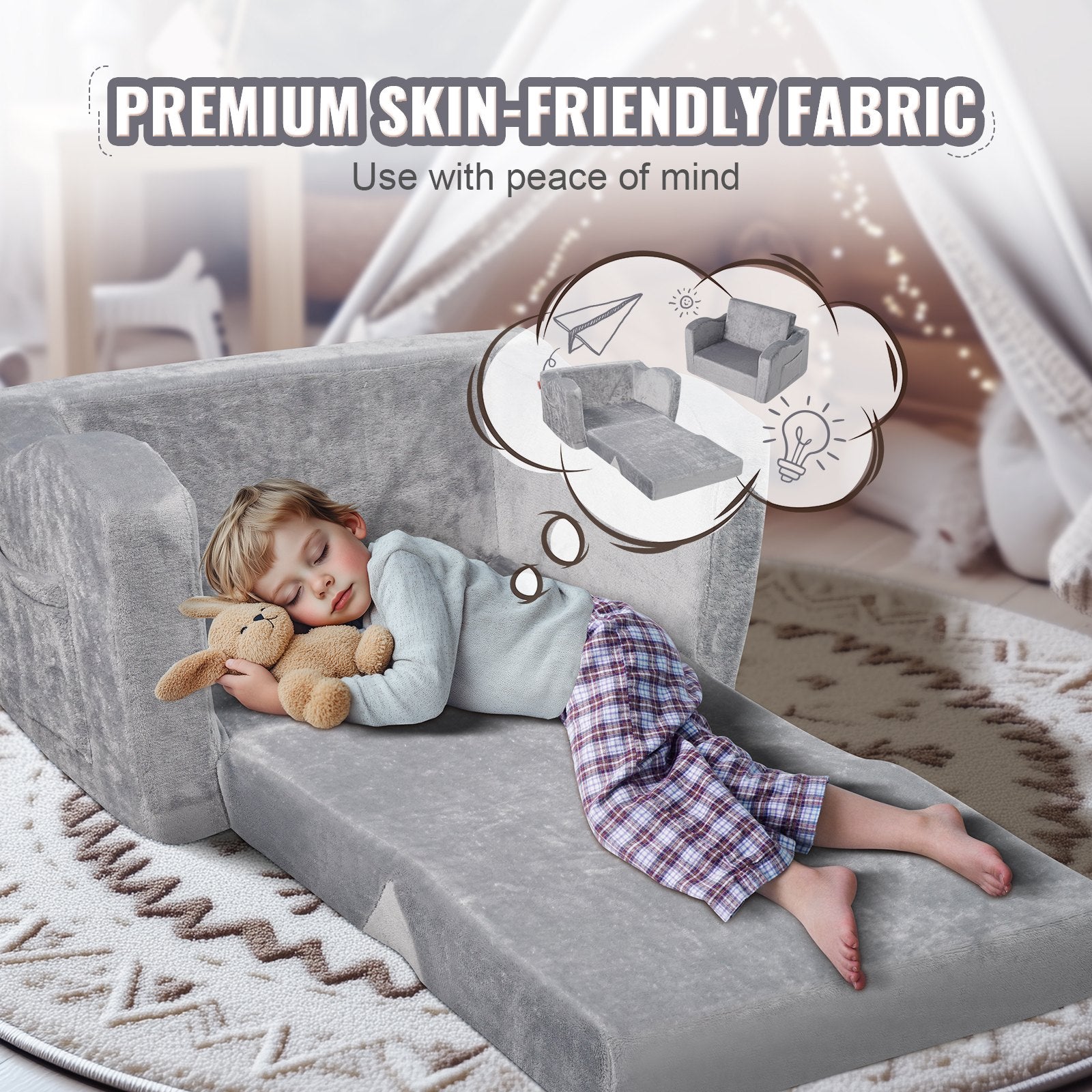Sofas & Sofa Beds: VEVOR Baby Chair Foldable 2-in-1 Comfy Baby Lounger Couch Kids Sofa Grey