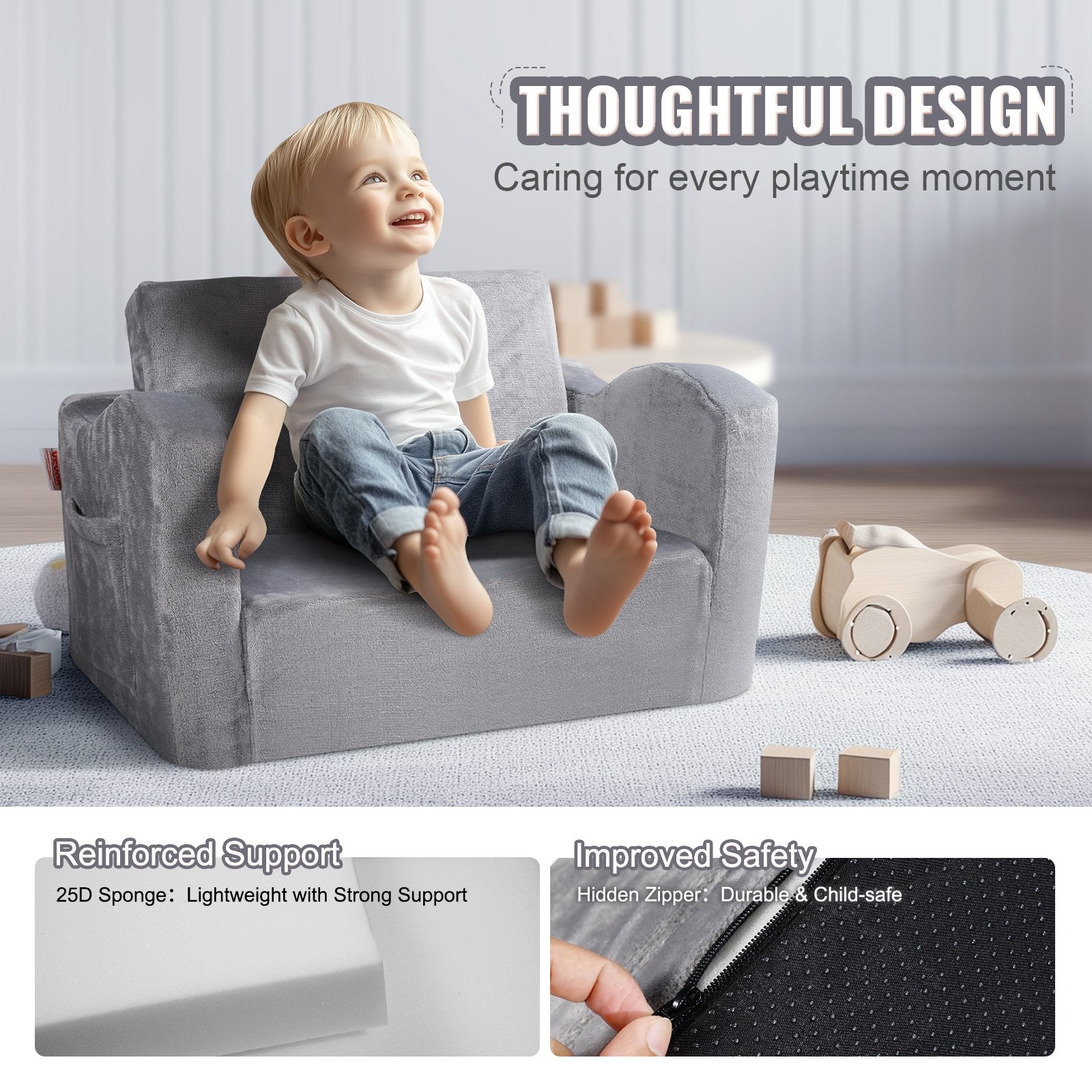 Sofas & Sofa Beds: VEVOR Baby Chair Foldable 2-in-1 Comfy Baby Lounger Couch Kids Sofa Grey