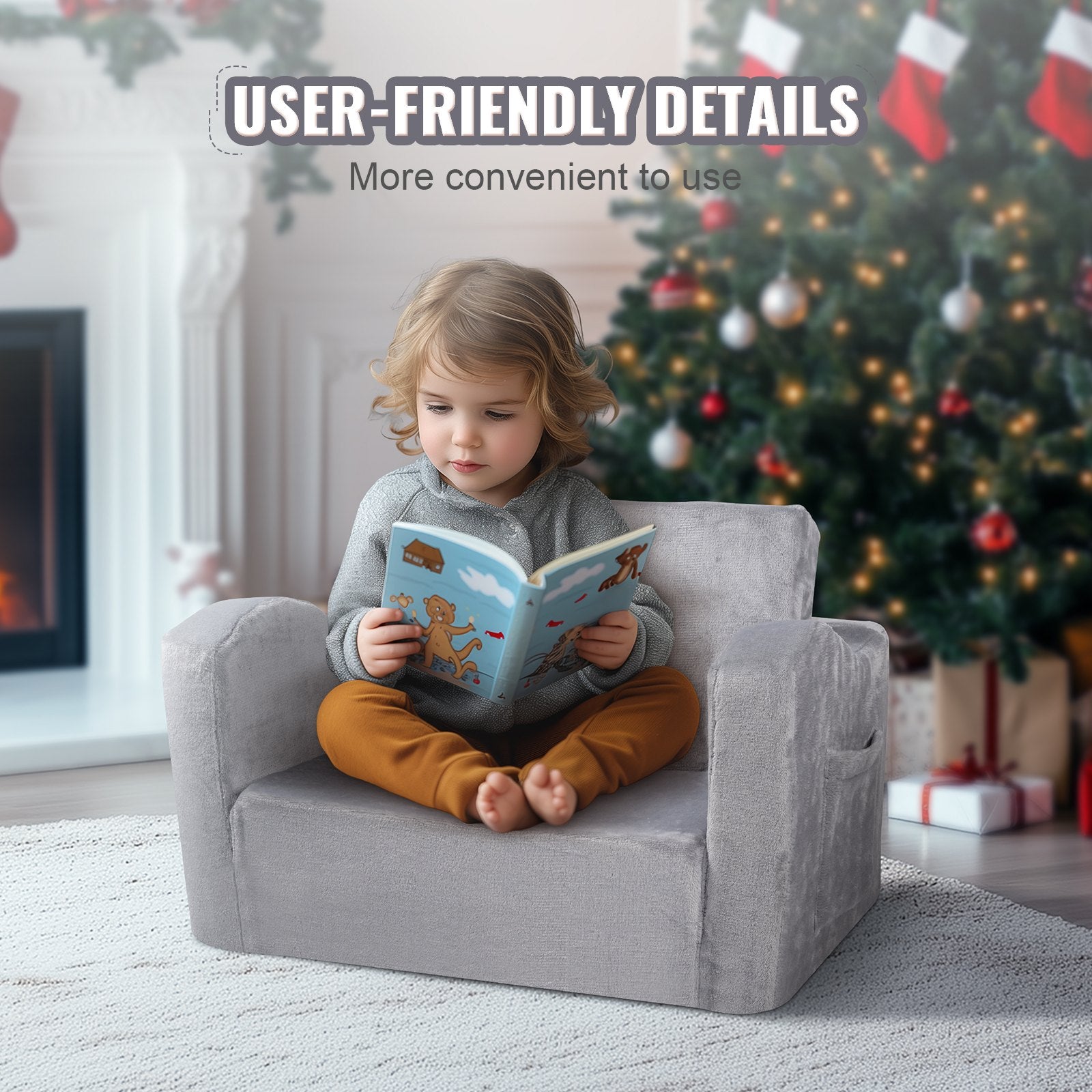 Sofas & Sofa Beds: VEVOR Baby Chair Foldable 2-in-1 Comfy Baby Lounger Couch Kids Sofa Grey