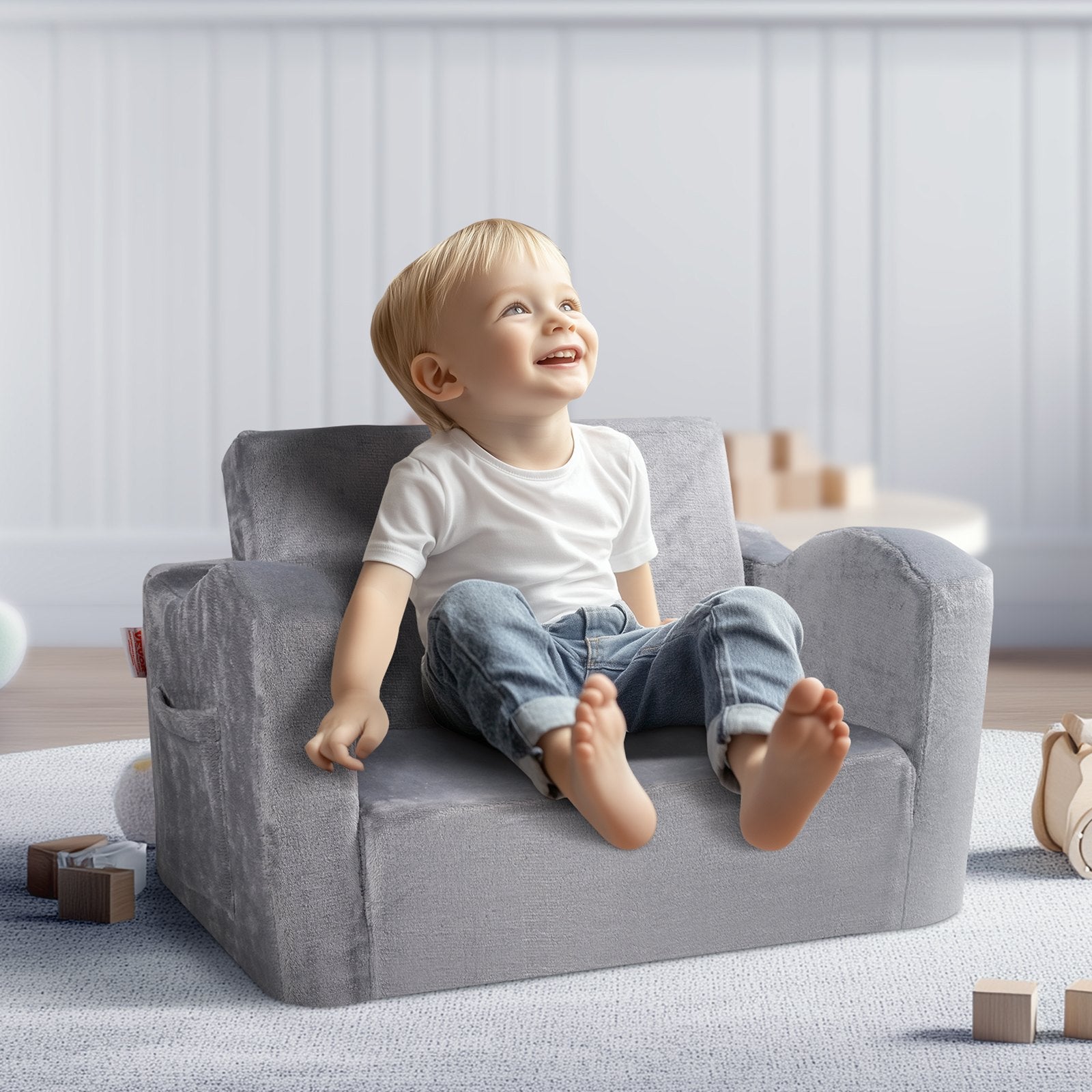 Sofas & Sofa Beds: VEVOR Baby Chair Foldable 2-in-1 Comfy Baby Lounger Couch Kids Sofa Grey