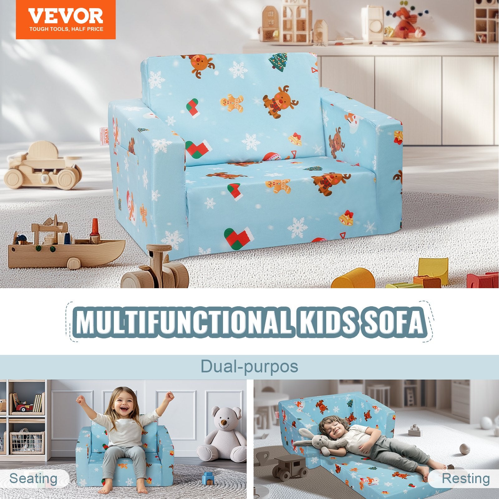 Kid's Tables, Chairs & Seats: VEVOR Baby Chair Foldable 2-in-1 Baby Lounger Couch Cartoon Kids Sofa Pink
