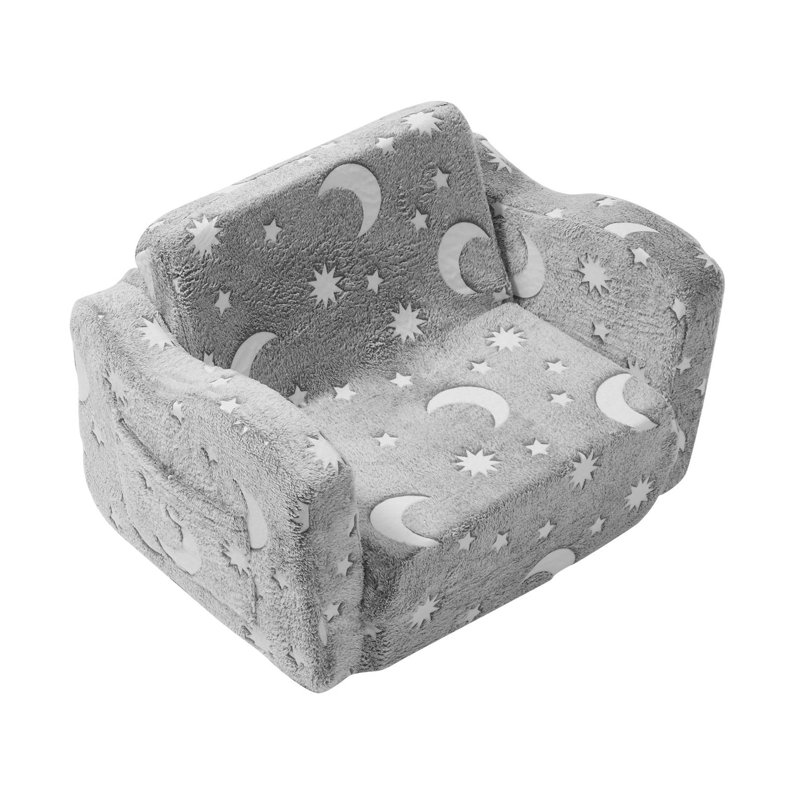 Fold-out Kids Sofa, Glow-in-the-Dark Kids Couch Chair, 2-in-1 Children Convertible Sofa to Lounger, Extra Soft Flip-out Toddler Couch for Siting and Sleeping, for Bedroom and Playroom
