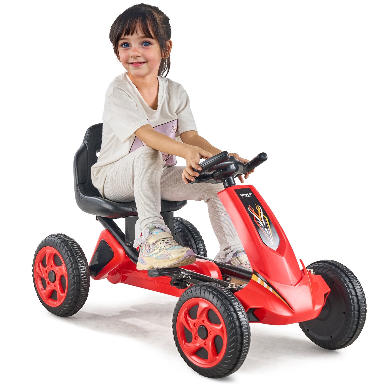 Go Kart 4 Wheel Pedal Ride On Toy for Kids Ages 3-8 Adjustable Seat Red