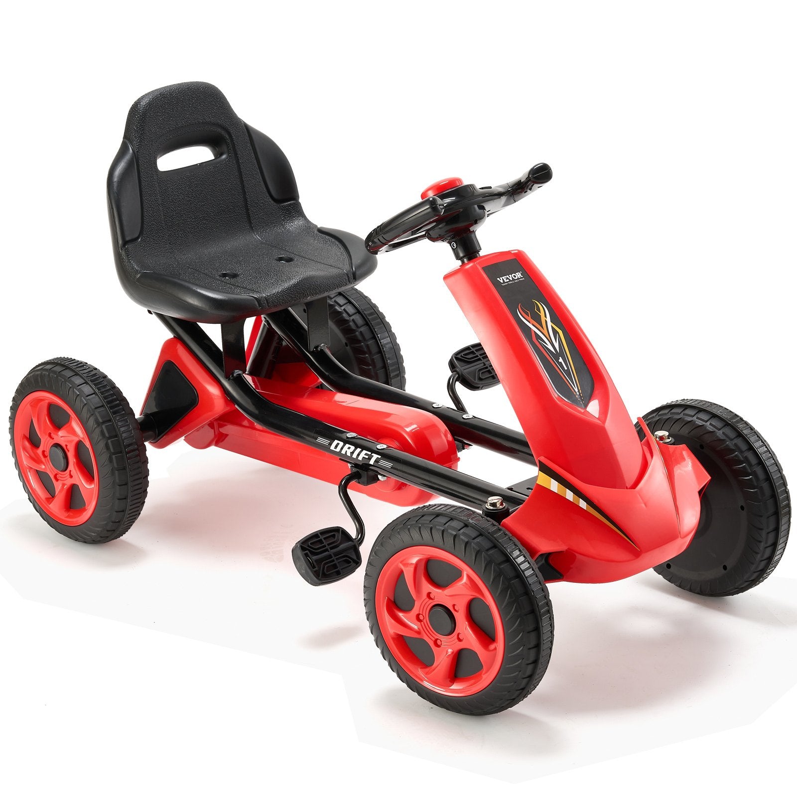 Go Kart 4 Wheel Pedal Ride On Toy for Kids Ages 3-8 Adjustable Seat Red