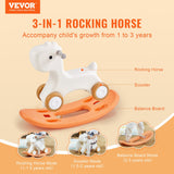Changing Tables: VEVOR 3 in 1 Rocking Horse for Toddlers 1-3 Years, Baby Rocking Horse with Detachable Balance Board and 4 Smooth Wheels, Support up to 80 lbs HDPE Material Kids Ride on Toy, Swinging, Orange