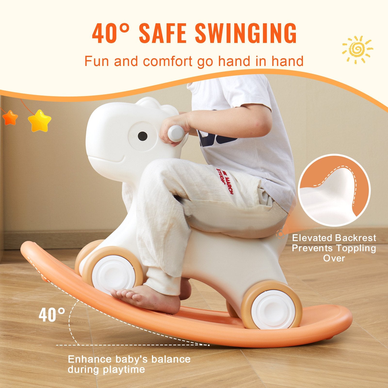Changing Tables: VEVOR 3 in 1 Rocking Horse for Toddlers 1-3 Years, Baby Rocking Horse with Detachable Balance Board and 4 Smooth Wheels, Support up to 80 lbs HDPE Material Kids Ride on Toy, Swinging, Orange