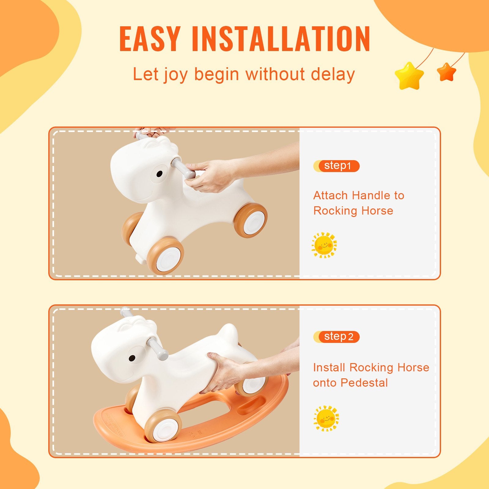 Changing Tables: VEVOR 3 in 1 Rocking Horse for Toddlers 1-3 Years, Baby Rocking Horse with Detachable Balance Board and 4 Smooth Wheels, Support up to 80 lbs HDPE Material Kids Ride on Toy, Swinging, Orange