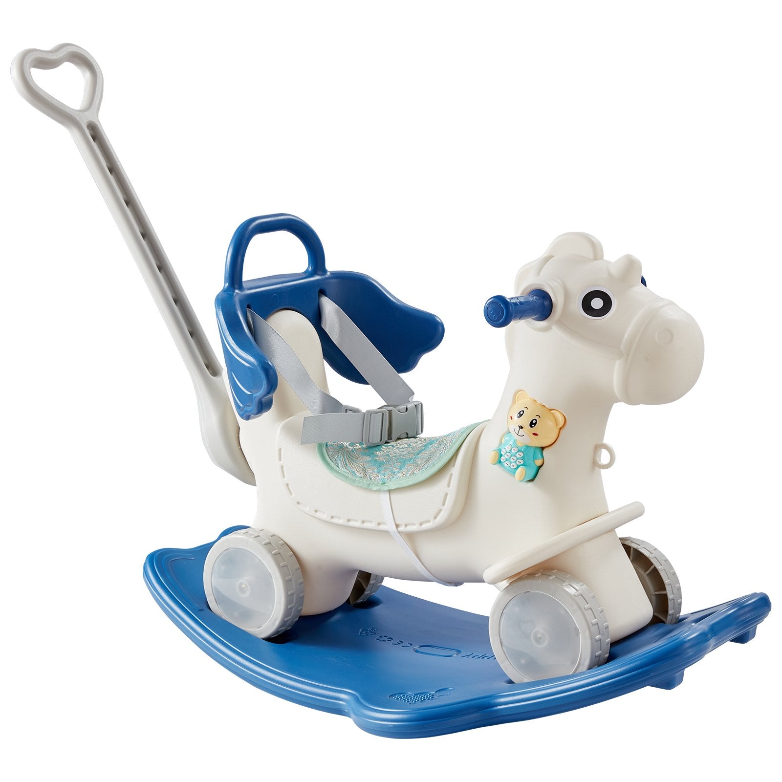 Ride On Cars: VEVOR 4 in 1 Rocking Horse for Toddlers 1-3 Years, Baby Rocking Horse with Detachable Balance Board, Push Handle and 4 Smooth Wheels, Support up to 80 lbs HDPE Kids Ride on Toy with Sound, Blue