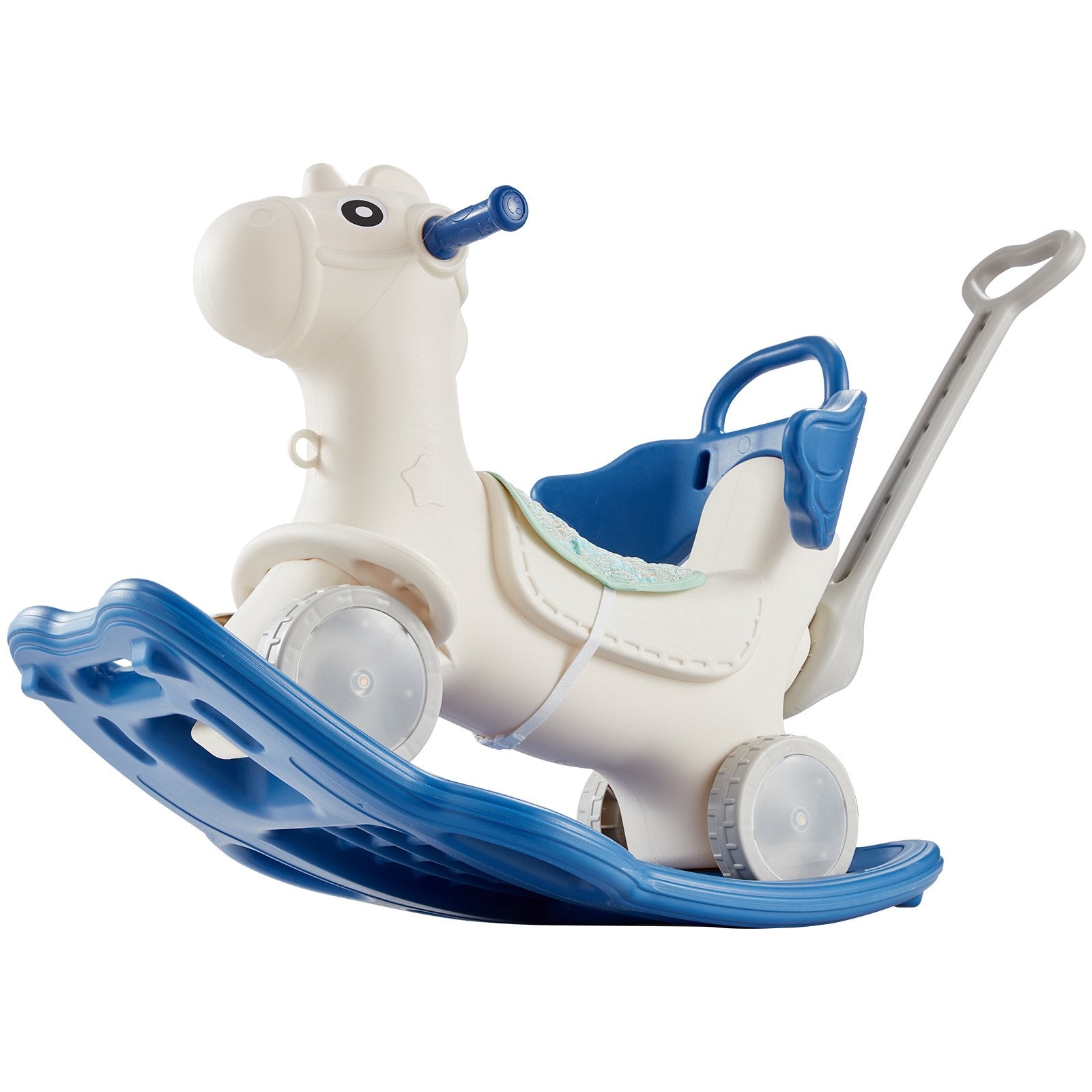 Ride On Cars: VEVOR 4 in 1 Rocking Horse for Toddlers 1-3 Years, Baby Rocking Horse with Detachable Balance Board, Push Handle and 4 Smooth Wheels, Support up to 80 lbs HDPE Kids Ride on Toy with Sound, Blue