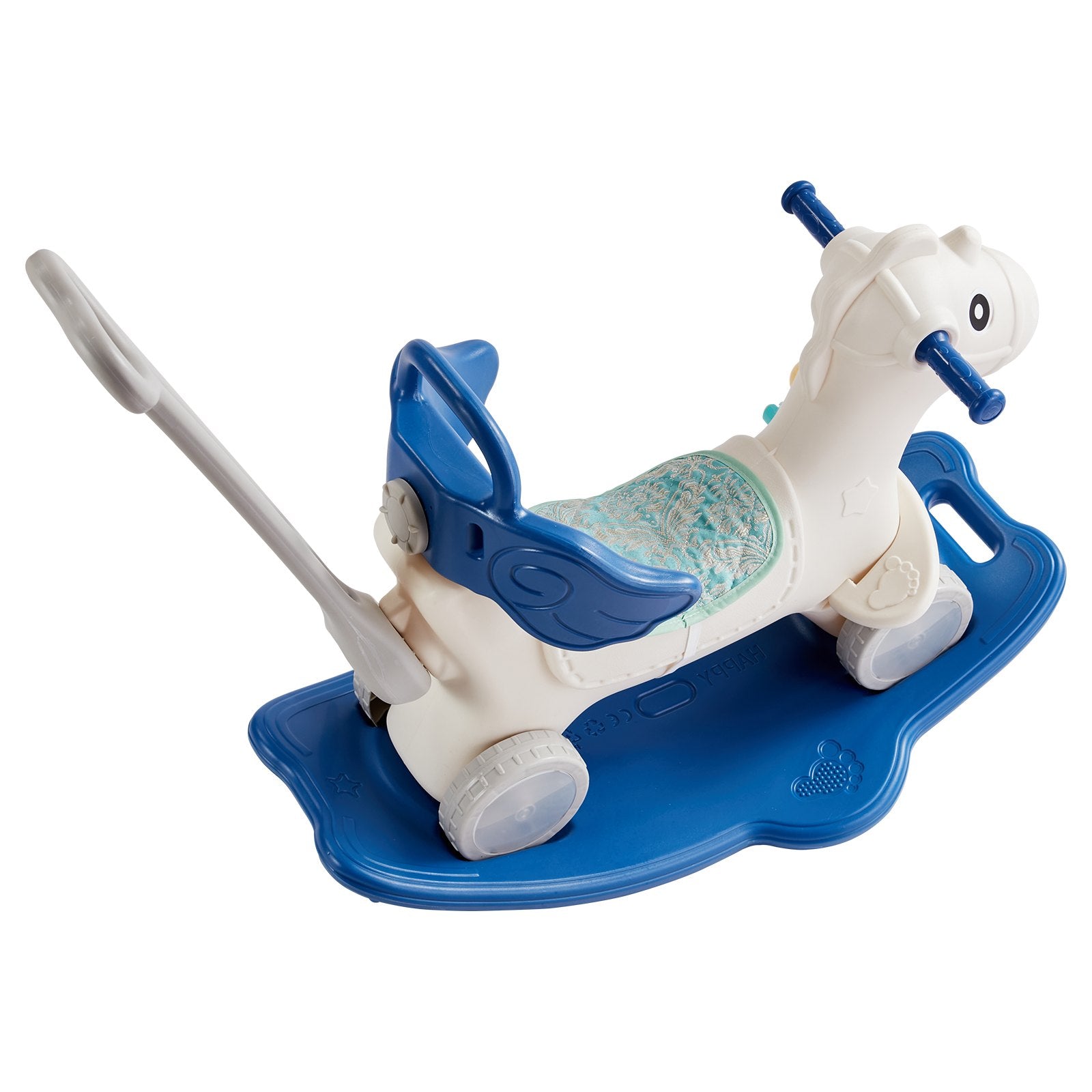 Ride On Cars: VEVOR 4 in 1 Rocking Horse for Toddlers 1-3 Years, Baby Rocking Horse with Detachable Balance Board, Push Handle and 4 Smooth Wheels, Support up to 80 lbs HDPE Kids Ride on Toy with Sound, Blue