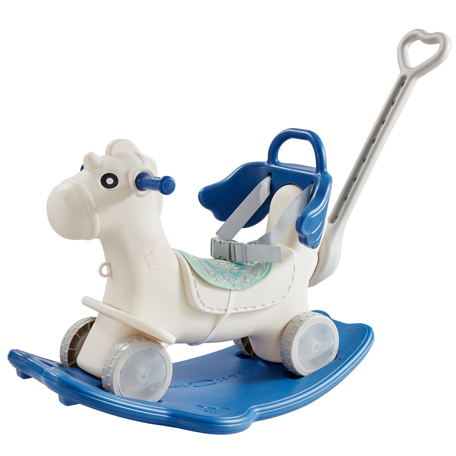 Ride On Cars: VEVOR 4 in 1 Rocking Horse for Toddlers 1-3 Years, Baby Rocking Horse with Detachable Balance Board, Push Handle and 4 Smooth Wheels, Support up to 80 lbs HDPE Kids Ride on Toy with Sound, Blue