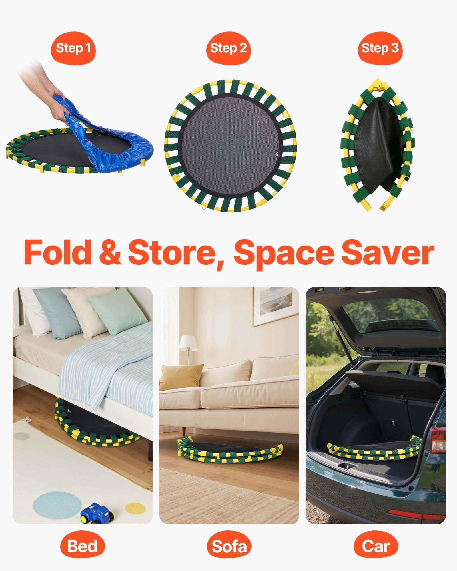 3FT Trampoline for Kids, 92 cm Trampolines Indoor/Outdoor Trampoline for Toddlers, Foldable Mini Baby Trampoline with Foam Handle, Recreational Trampoline Birthday Gift for 3+ Years Kids