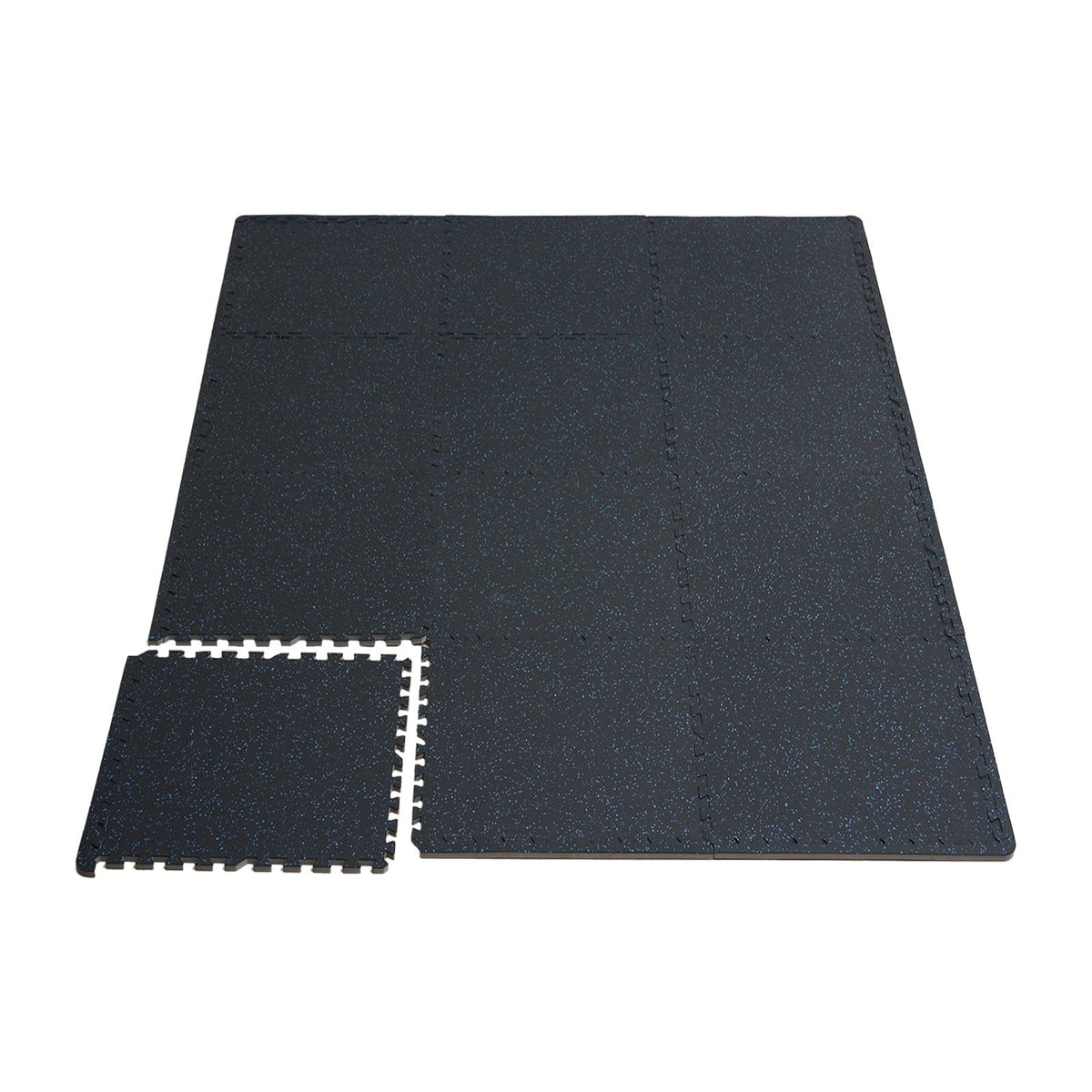 0.56 Inch Thick Gym Floor Mats, 6 Tiles Rubber Top with EVA Foam, 25" x 25" Gym Flooring Workout Mats with 25 sq.ft Coverage, Interlocking Puzzle Gym Mats for Gym, Home, Garage, Black & Blue