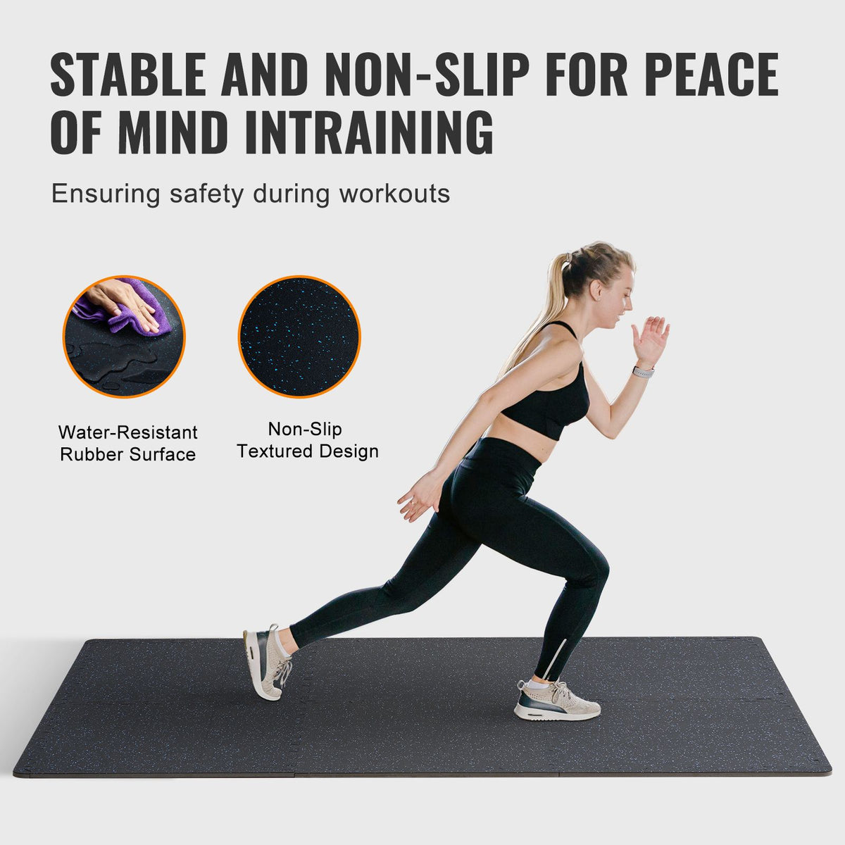 0.56 Inch Thick Gym Floor Mats, 6 Tiles Rubber Top with EVA Foam, 25" x 25" Gym Flooring Workout Mats with 25 sq.ft Coverage, Interlocking Puzzle Gym Mats for Gym, Home, Garage, Black & Blue