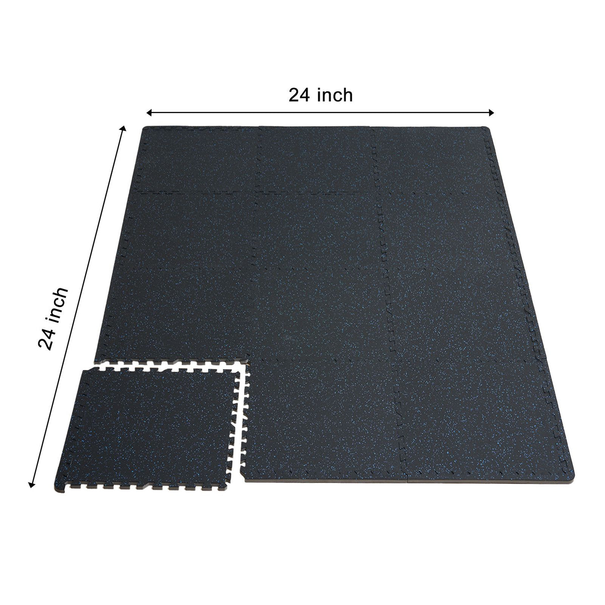 0.56 Inch Thick Gym Floor Mats, 6 Tiles Rubber Top with EVA Foam, 25" x 25" Gym Flooring Workout Mats with 25 sq.ft Coverage, Interlocking Puzzle Gym Mats for Gym, Home, Garage, Black & Blue