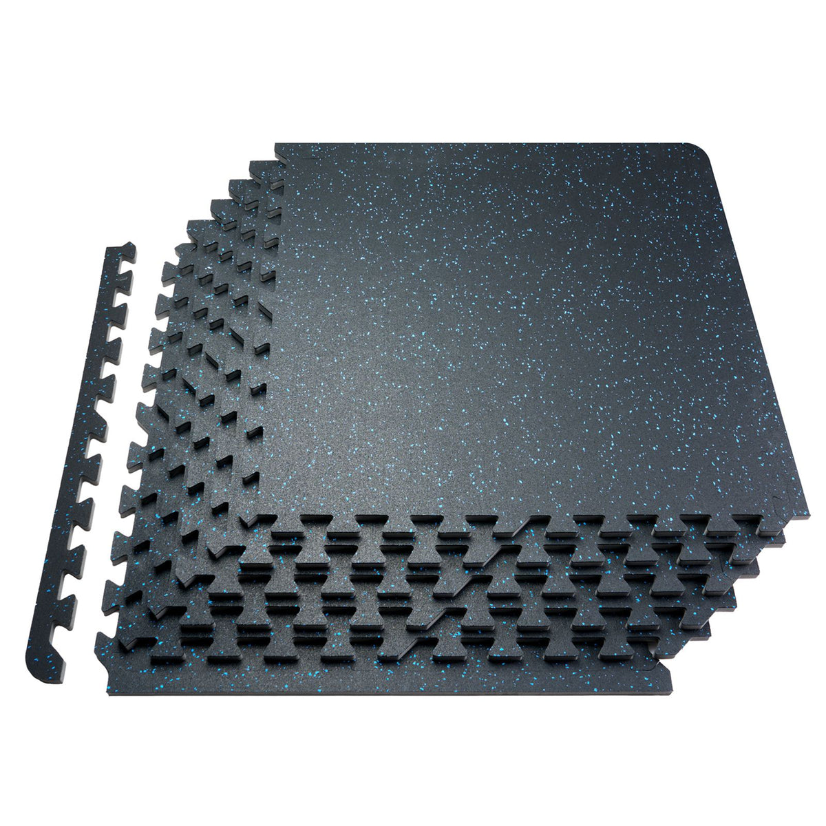 0.56 Inch Thick Gym Floor Mats, 6 Tiles Rubber Top with EVA Foam, 25" x 25" Gym Flooring Workout Mats with 25 sq.ft Coverage, Interlocking Puzzle Gym Mats for Gym, Home, Garage, Black & Blue
