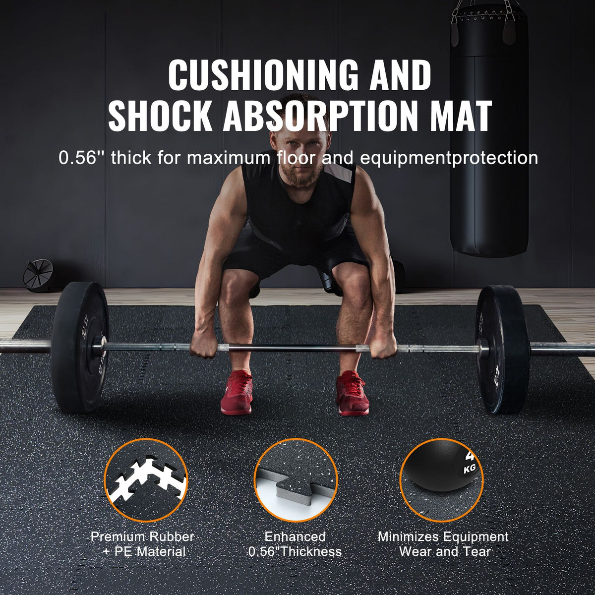 0.56 Inch Thick Gym Floor Mats, 25 Tiles Rubber Top with EVA Foam, 25" x 25" Gym Flooring Workout Mats with 100sq.ft Coverage, Interlocking Puzzle Gym Mats for Gym, Home, Garage, Black & White