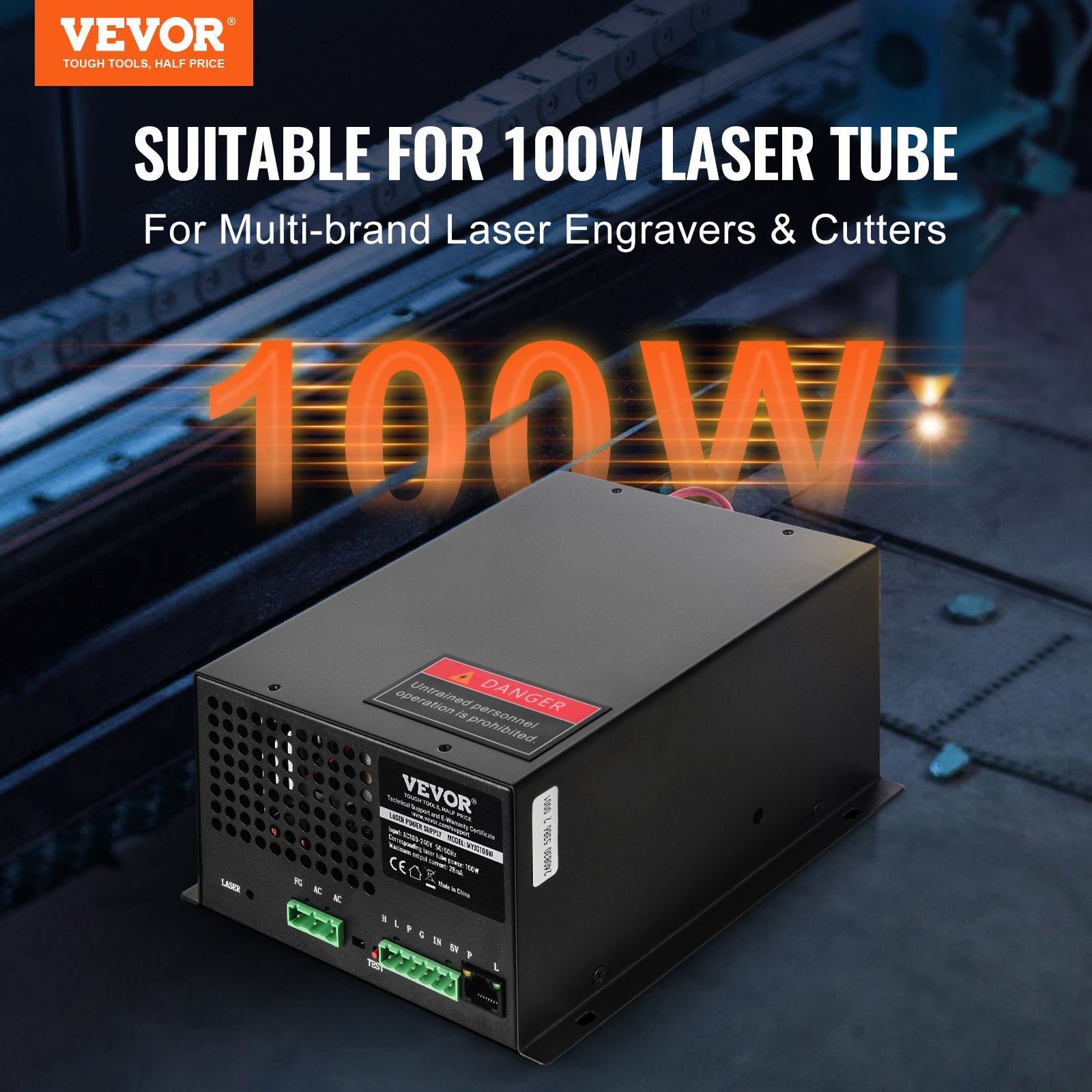 Desktops & Accessories: VEVOR CO2 Laser Power Supply, 100W, Power Supply for 100W Laser Tube, Constant Current Protection, Open Circuit Protection, Fast Heat Dissipation, Compatible for Multi-brand Laser Engravers & Cutters