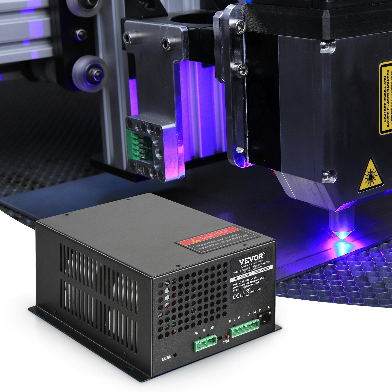 Desktops & Accessories: VEVOR CO2 Laser Power Supply, 100W, Power Supply for 100W Laser Tube, Constant Current Protection, Open Circuit Protection, Fast Heat Dissipation, Compatible for Multi-brand Laser Engravers & Cutters